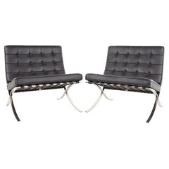 Mies Van Der Rohe for Knoll Mid Century Leather Barcelona Chair, a Pair
