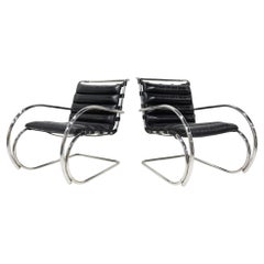 Mies Van Der Rohe for Knoll MR Black Leather Lounge Chairs