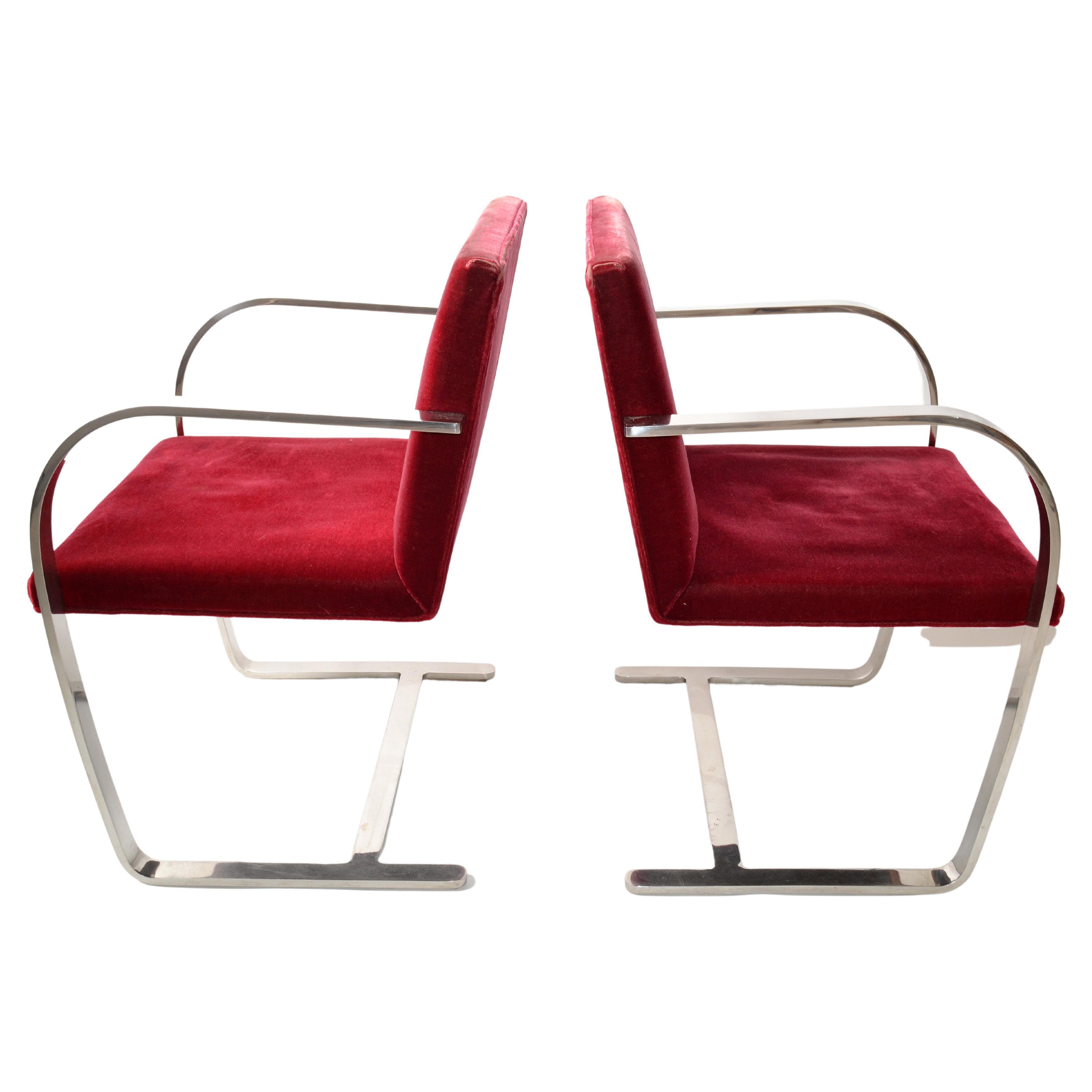 Paire de chaises Brno en acier inoxydable Mies Van Der Rohe pour Knoll, 1979