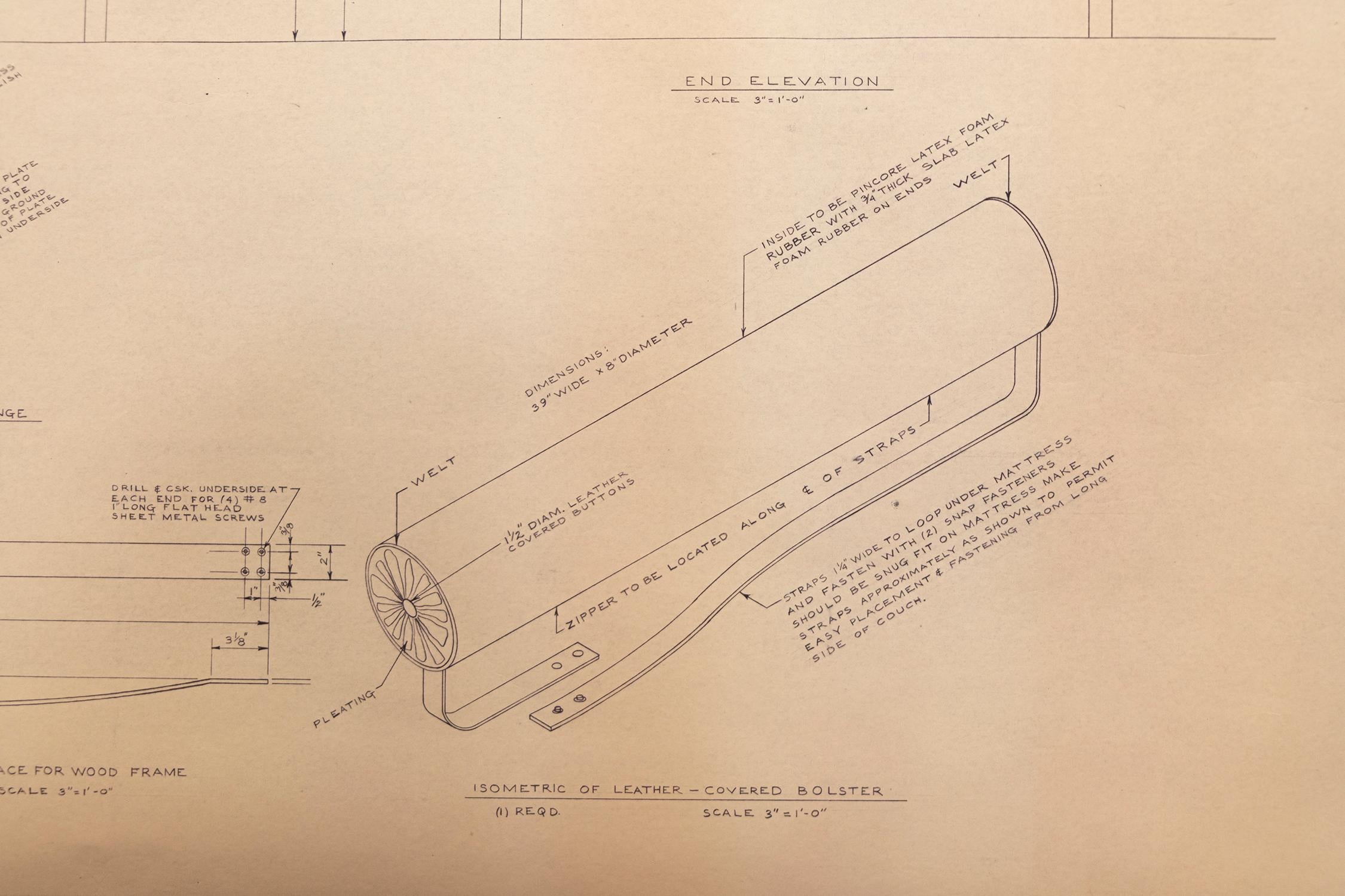 Mies van der Rohe Design Drawing, Daybed In Excellent Condition For Sale In Chicago, IL