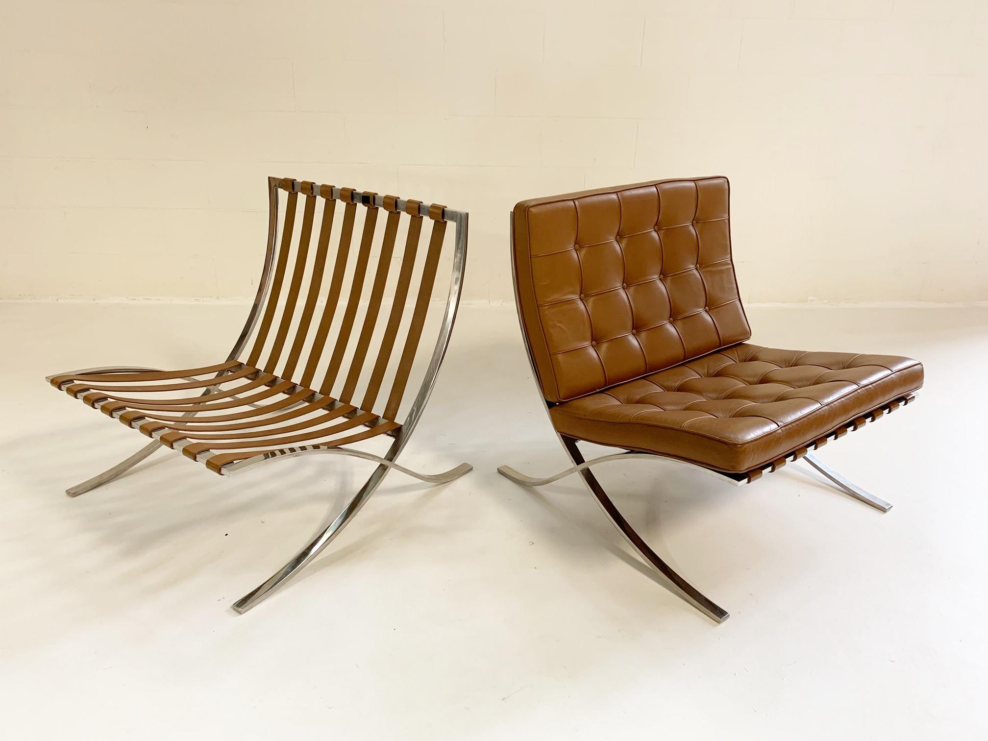 Mid-Century Modern Mies van der Rohe Gerald R. Griffith Barcelona Chairs, Pair
