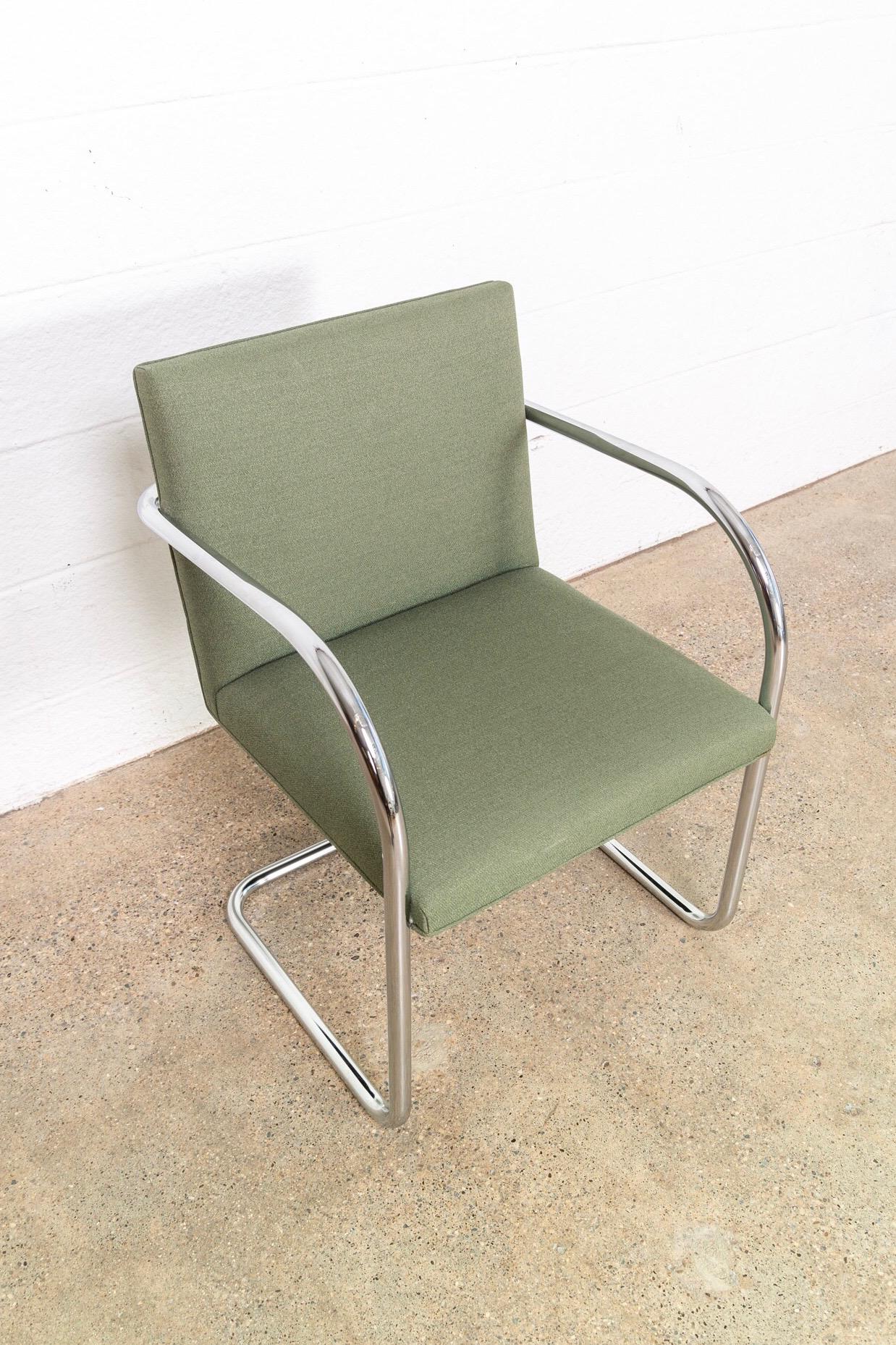 Mies van der Rohe Green Brno Chrome Cantilever Dining Chairs, Set of 4 For Sale 2