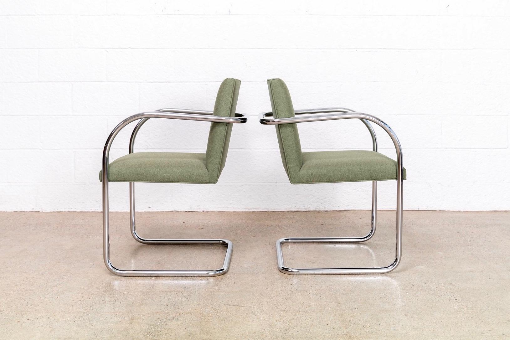 Late 20th Century Mies van der Rohe Green Brno Chrome Cantilever Dining Chairs, Set of 4 For Sale