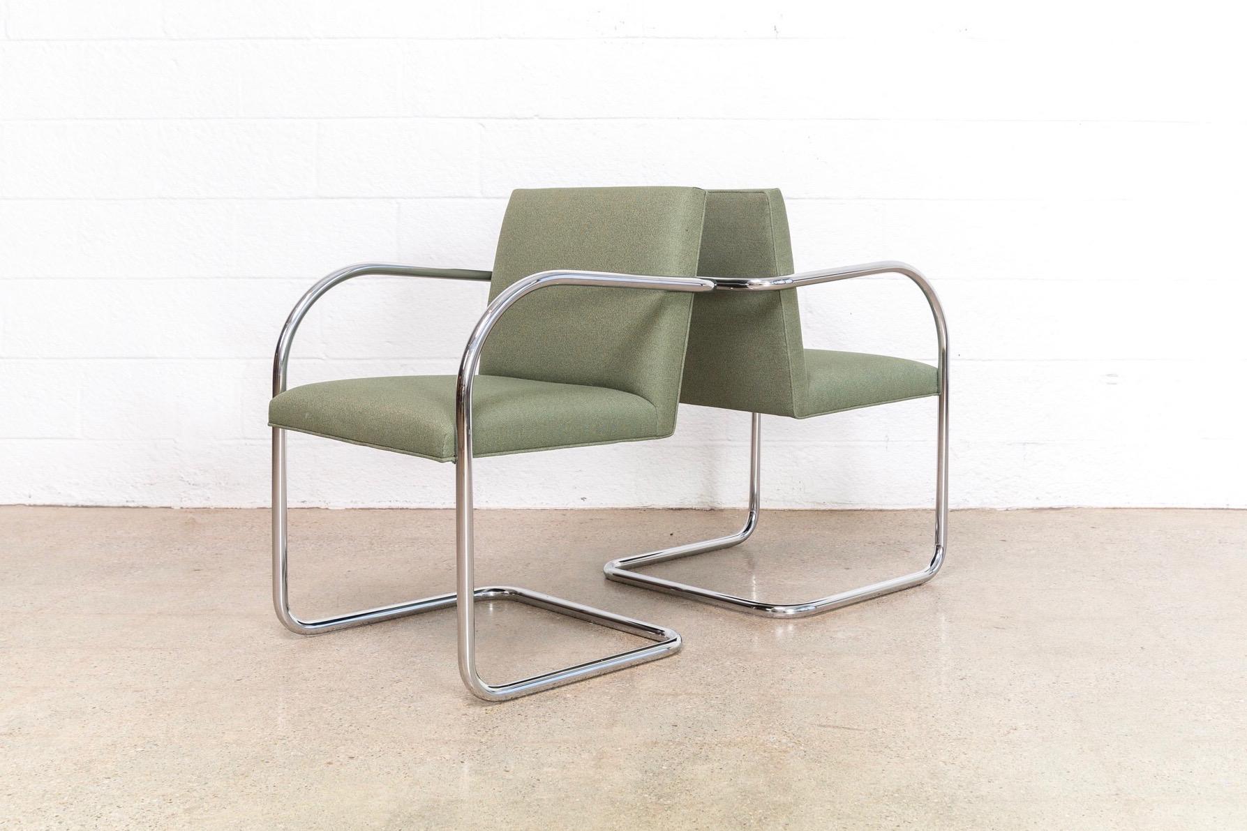 Steel Mies van der Rohe Green Brno Chrome Cantilever Dining Chairs, Set of 4 For Sale