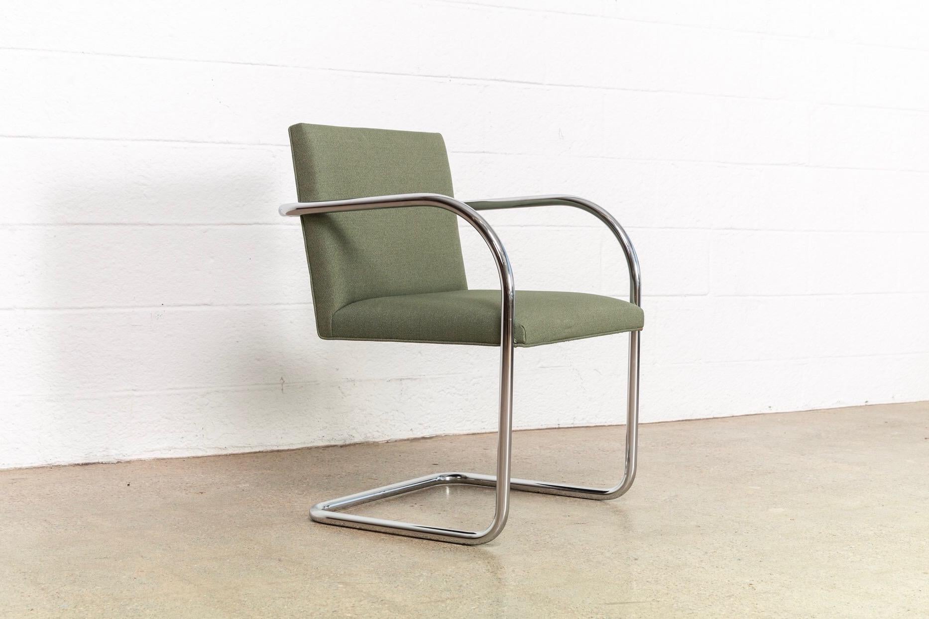 Mies van der Rohe Green Brno Chrome Cantilever Dining Chairs, Set of 4 For Sale 1