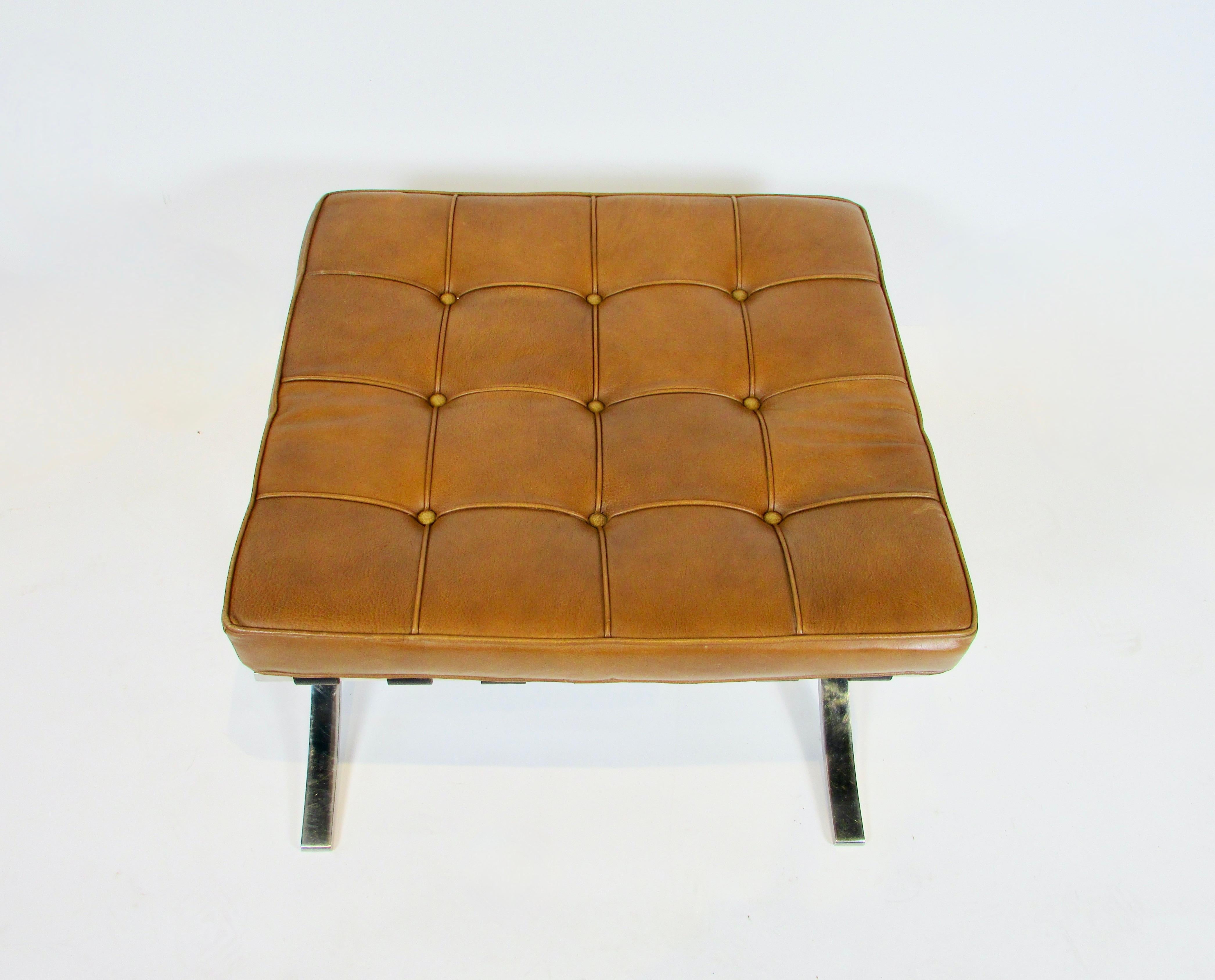 Mies van der Rohe Knoll Barcelona ottoman with brown leather cushion For Sale 2