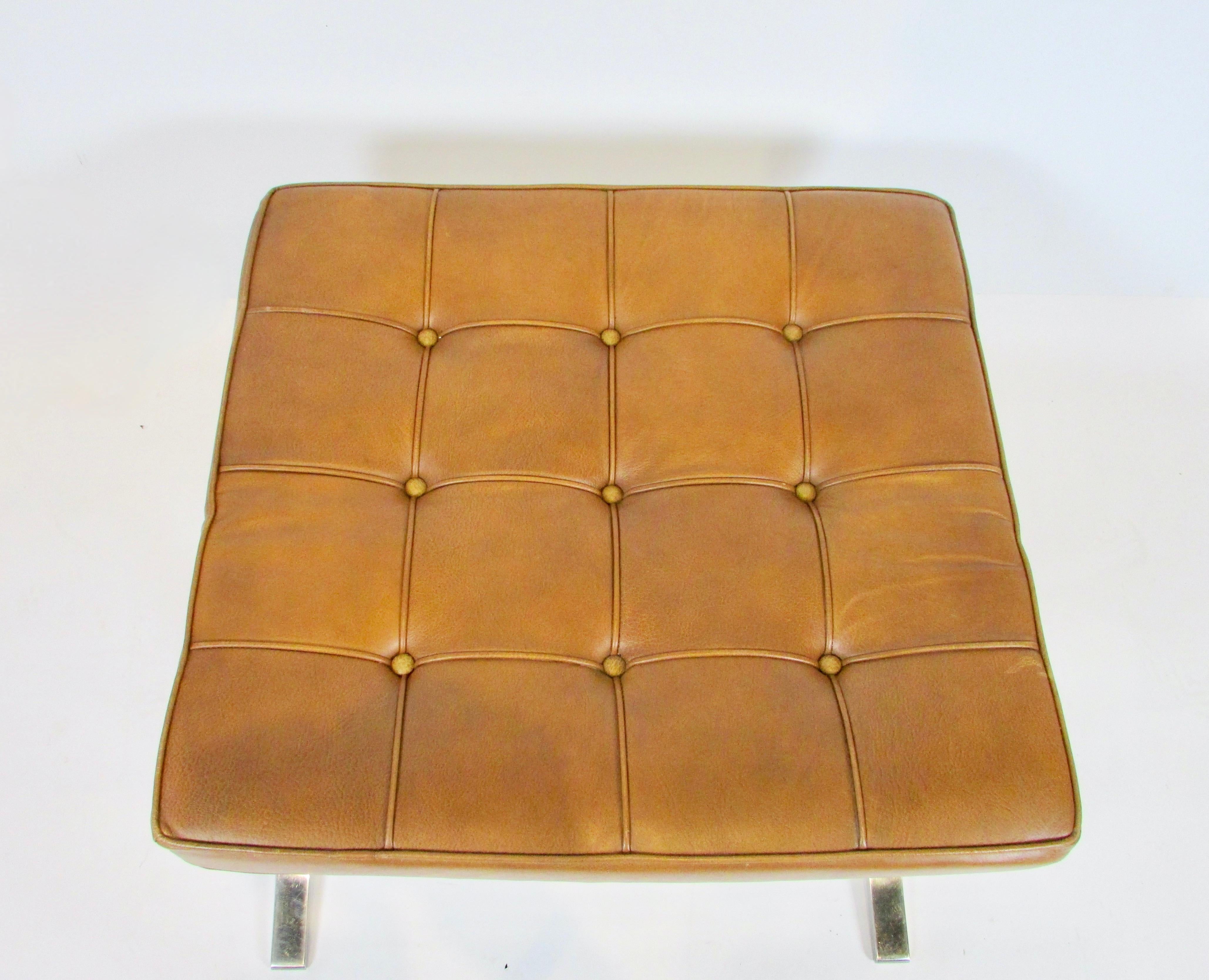 Mies van der Rohe Knoll Barcelona ottoman with brown leather cushion For Sale 3