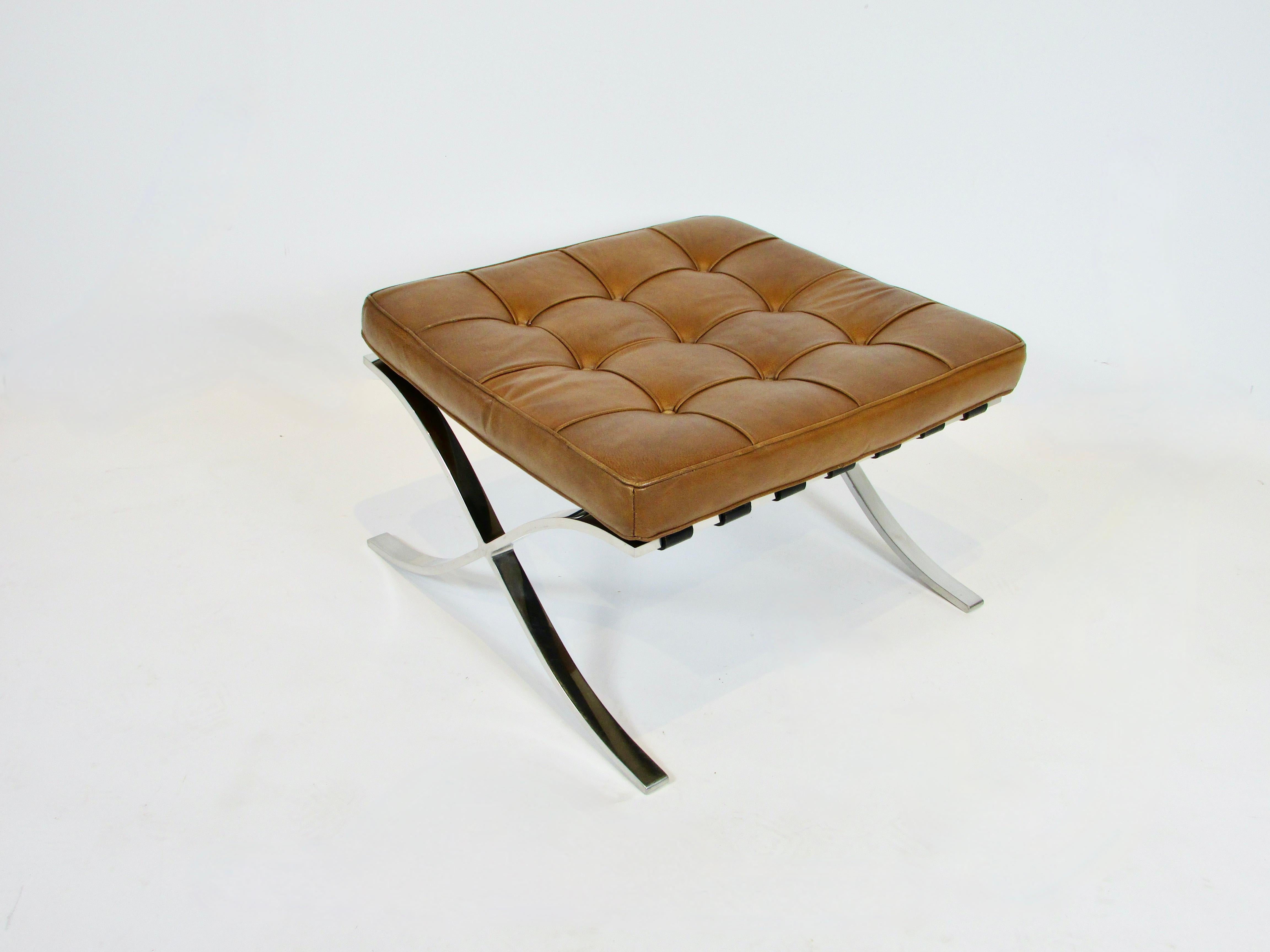 Mid-Century Modern Mies van der Rohe Knoll Barcelona ottoman with brown leather cushion For Sale