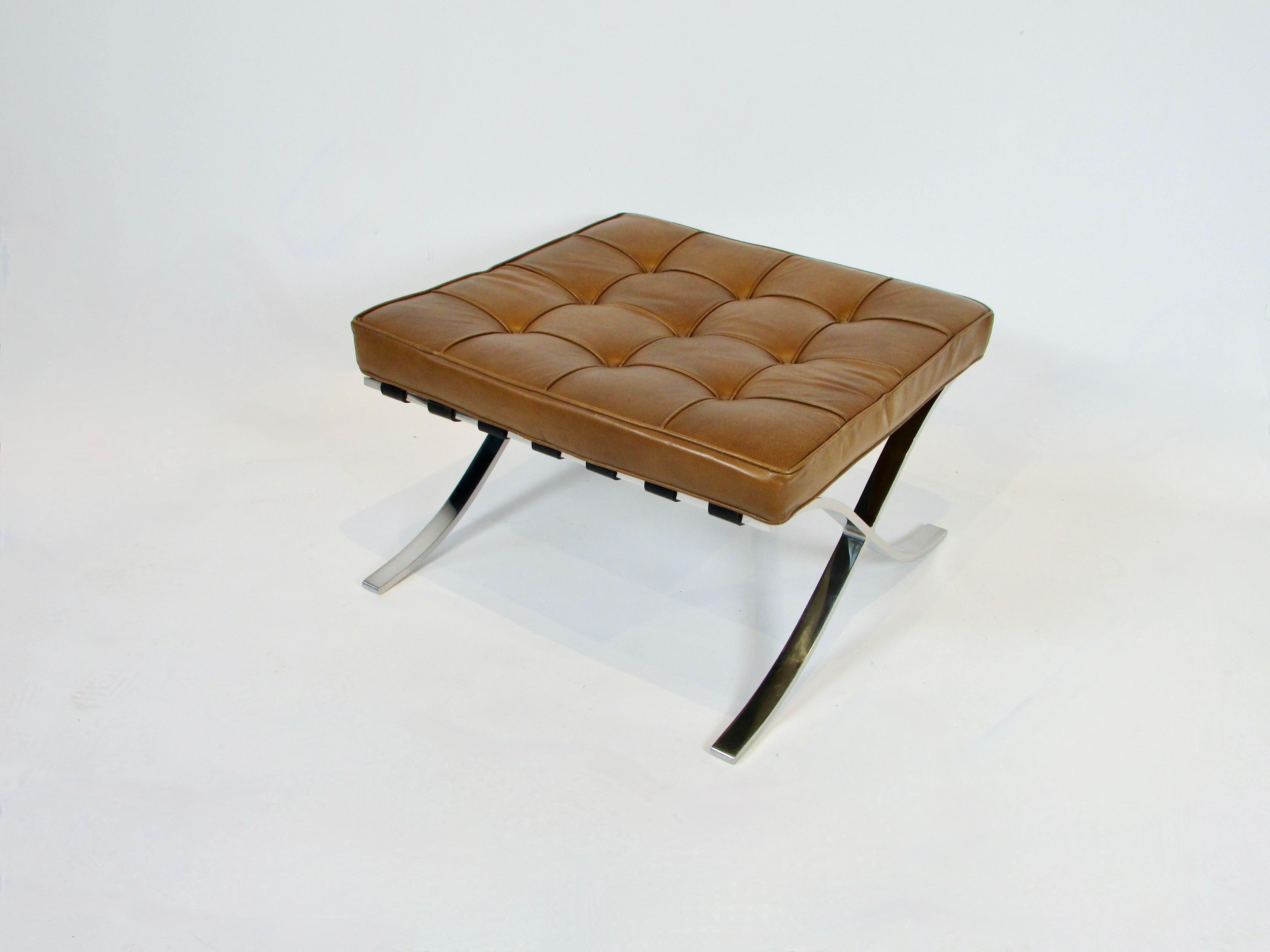 American Mies van der Rohe Knoll Barcelona ottoman with brown leather cushion For Sale