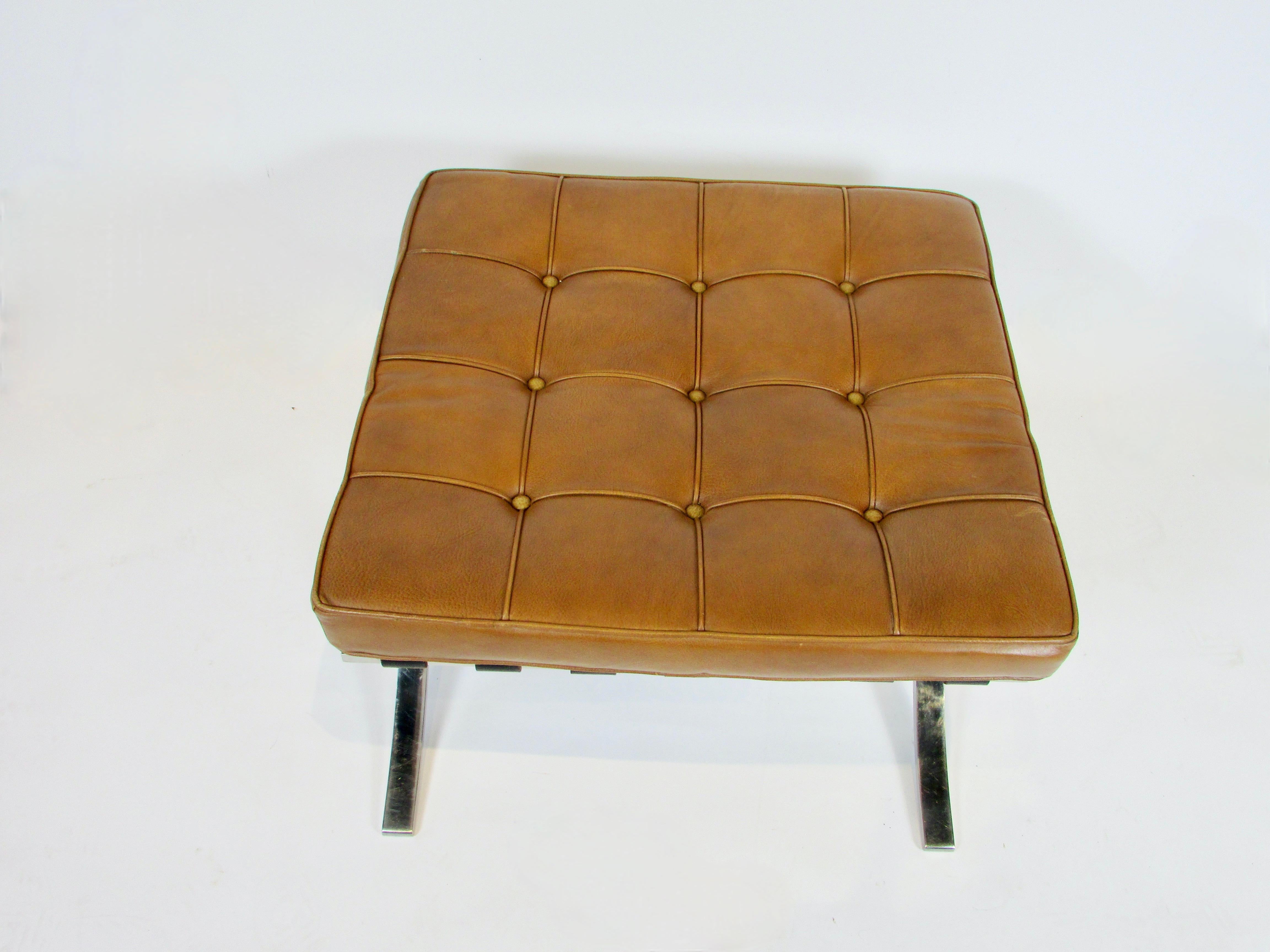 Mies van der Rohe Knoll Barcelona ottoman with brown leather cushion For Sale 1