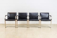 Mies van der Rohe Knoll Brno Flat Bar Black Leather & Chrome Chairs, Set of 4
