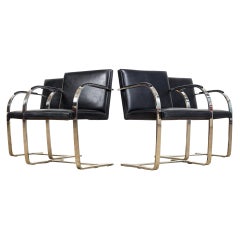 Mies van der Rohe Knoll Brno Flat Bar Black Leather & Chrome Chairs, Set of 4