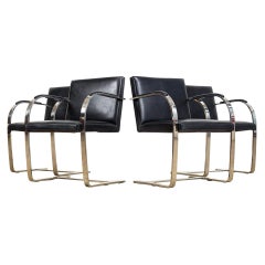 Mies van der Rohe Knoll Brno Flat Bar Black Leather & Chrome Chairs, Set of 4