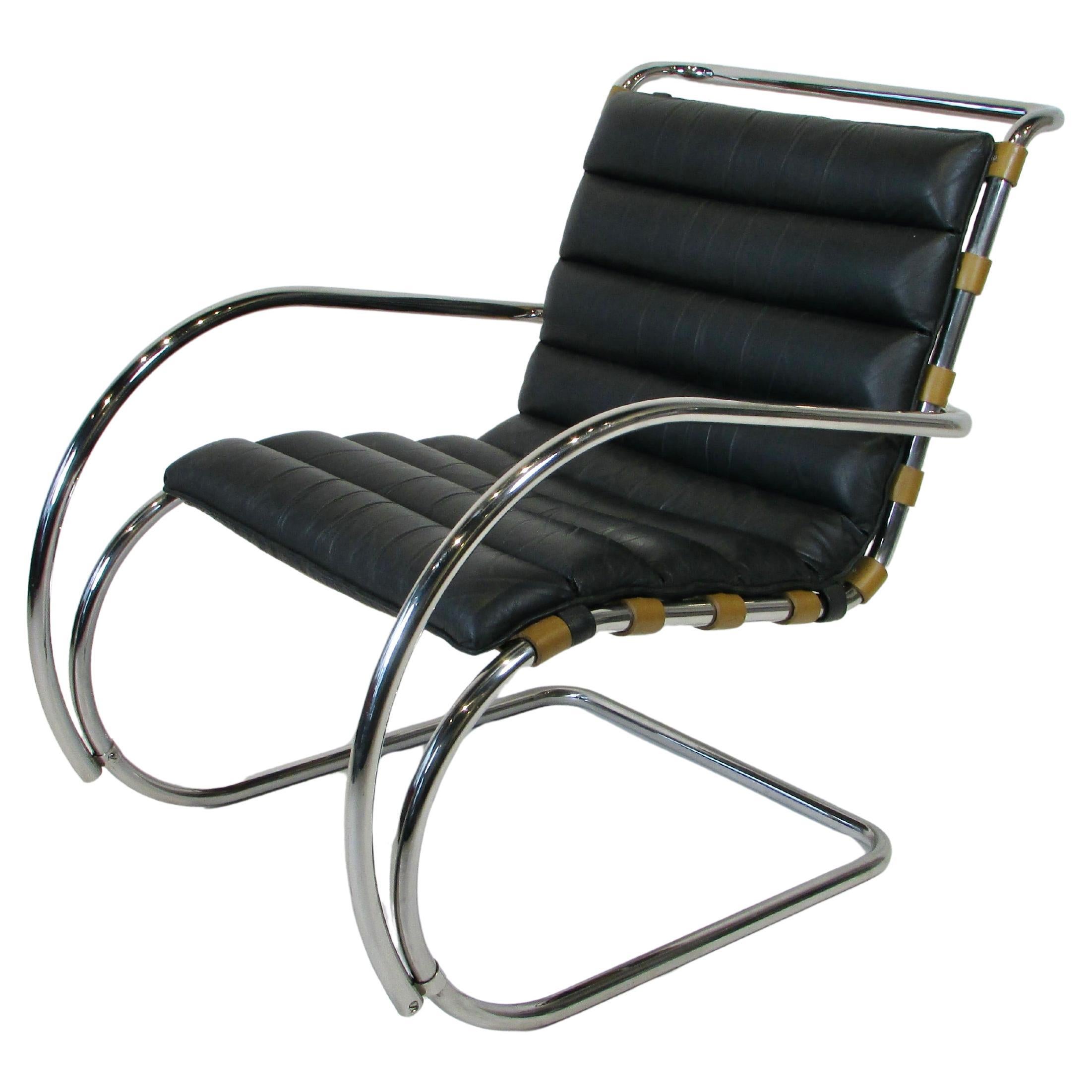 Mies Van der Rohe Knoll custom order chrome with black leather MR chair For Sale
