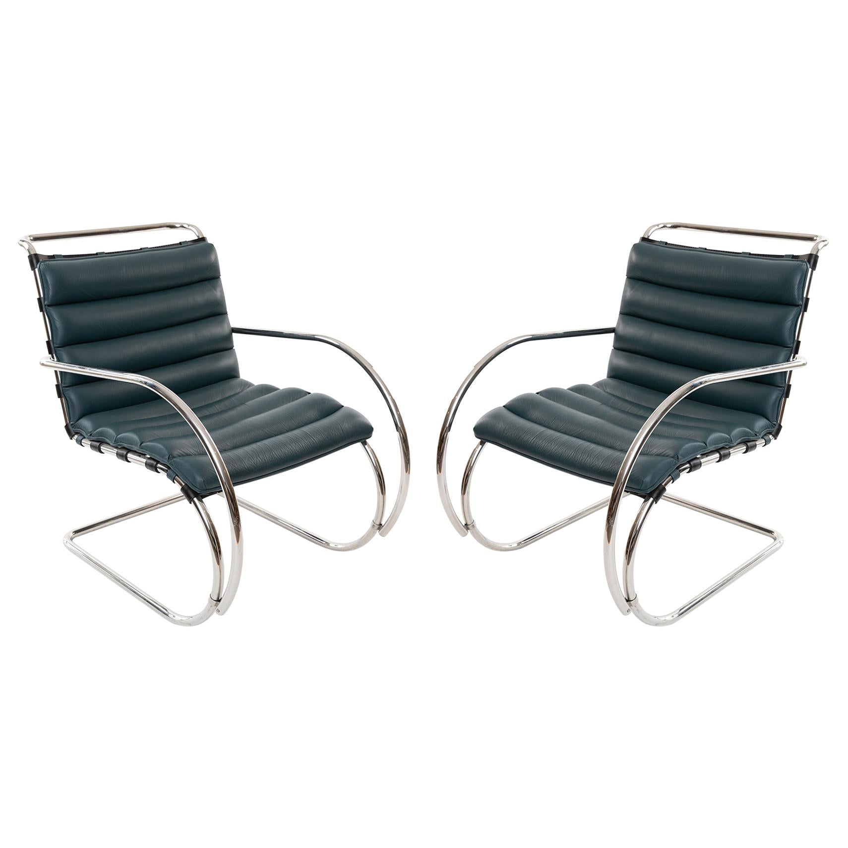 Mies Van Der Rohe Knoll MR40 Leather Lounge Chairs