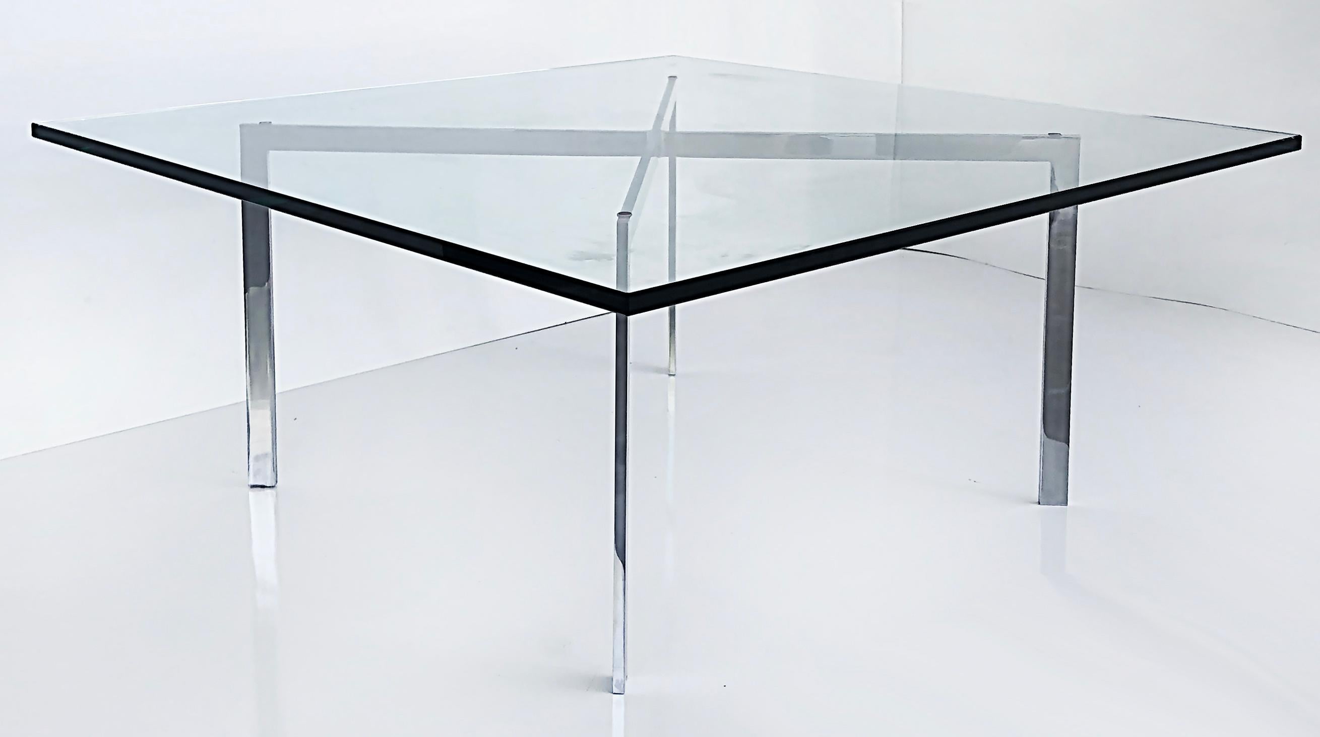 Mies Van der Rohe Knoll Studio Barcelona coffee table with glass top

Offered for sale is a Knoll Studio Mies Van der Rohe Barcelona coffee table with a substantial glass top. The frame is signed within the leg as shown. We have two of these