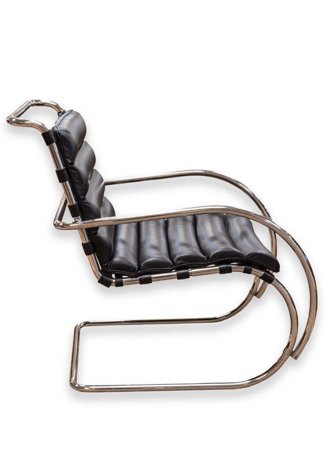 Mid-Century Modern Mies Van der Rohe Mid Century Modern Black Leather MR Lounge Chair