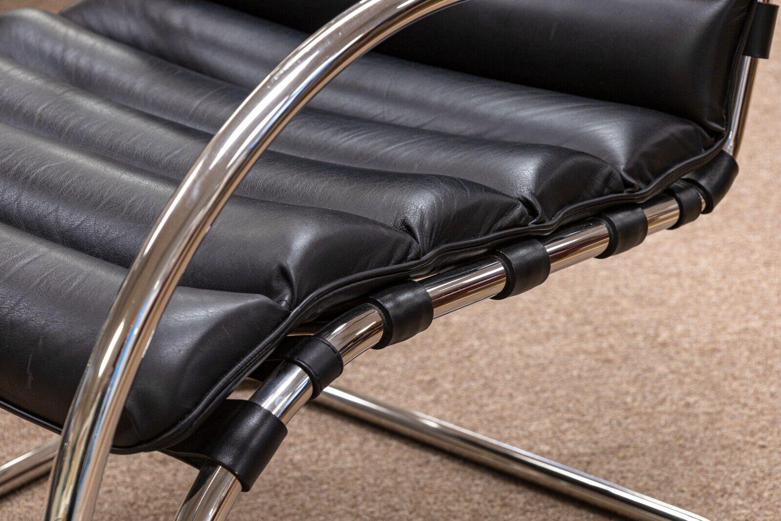 Mies Van der Rohe Mid Century Modern Black Leather MR Lounge Chair 1
