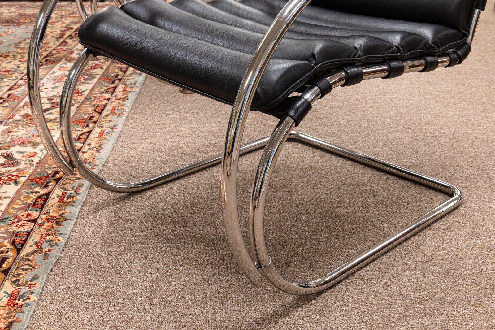 Mies Van der Rohe Mid Century Modern Black Leather MR Lounge Chair 4