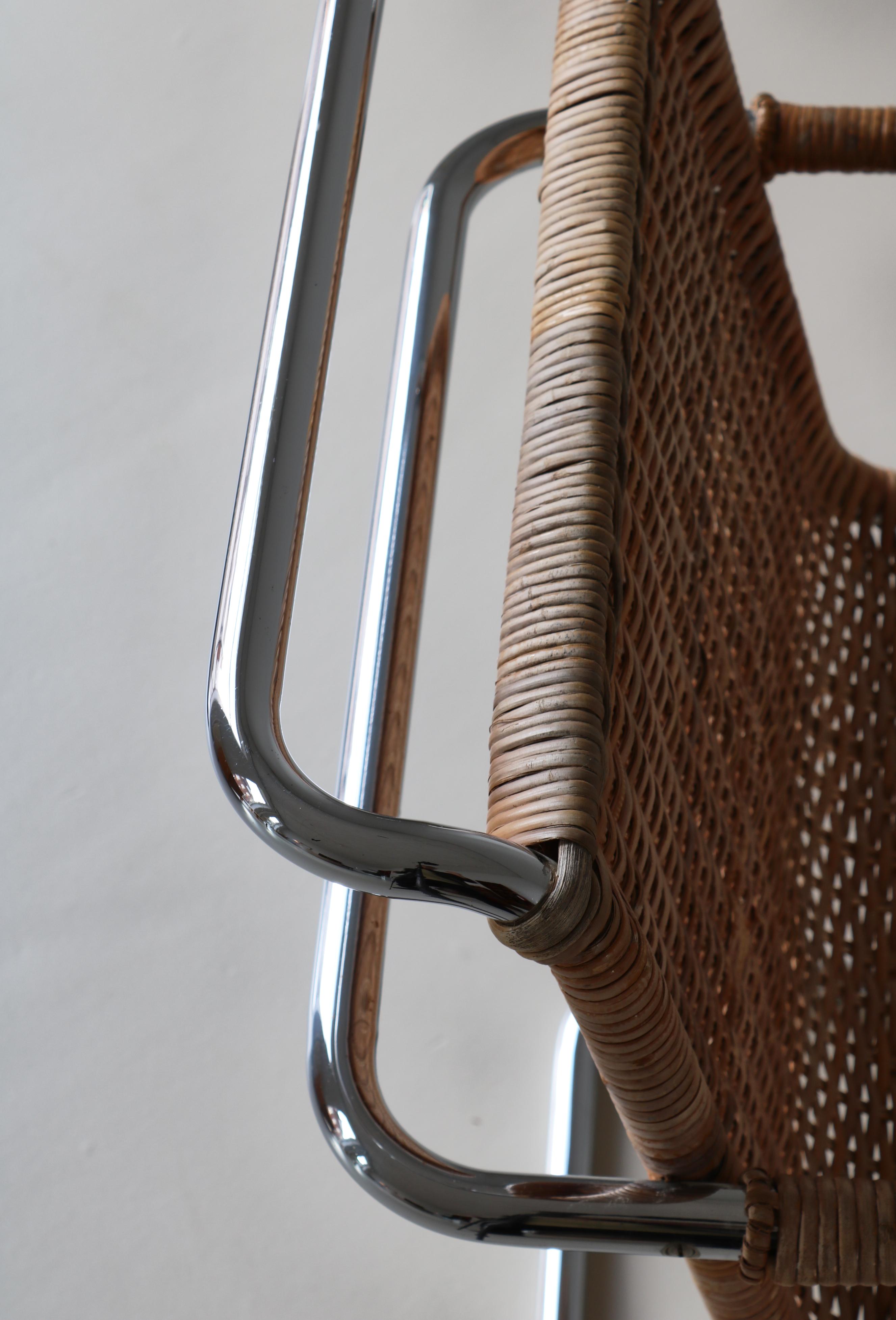 Mies van der Rohe Modell „MR20“ Freitragender Bauhaus-Stuhl aus Rattanschilfrohr und Stahl im Angebot 9