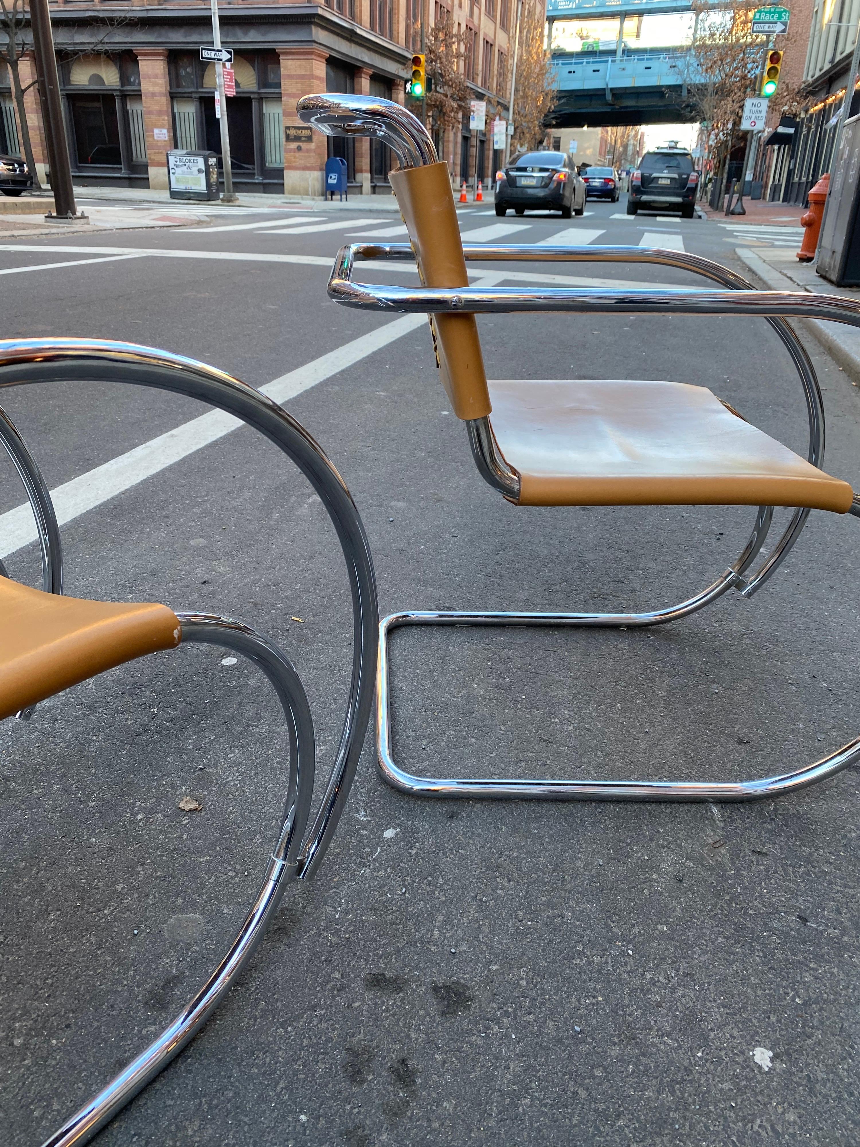 Mies van der Rohe MR 20 Chairs in Leather In Good Condition In Philadelphia, PA