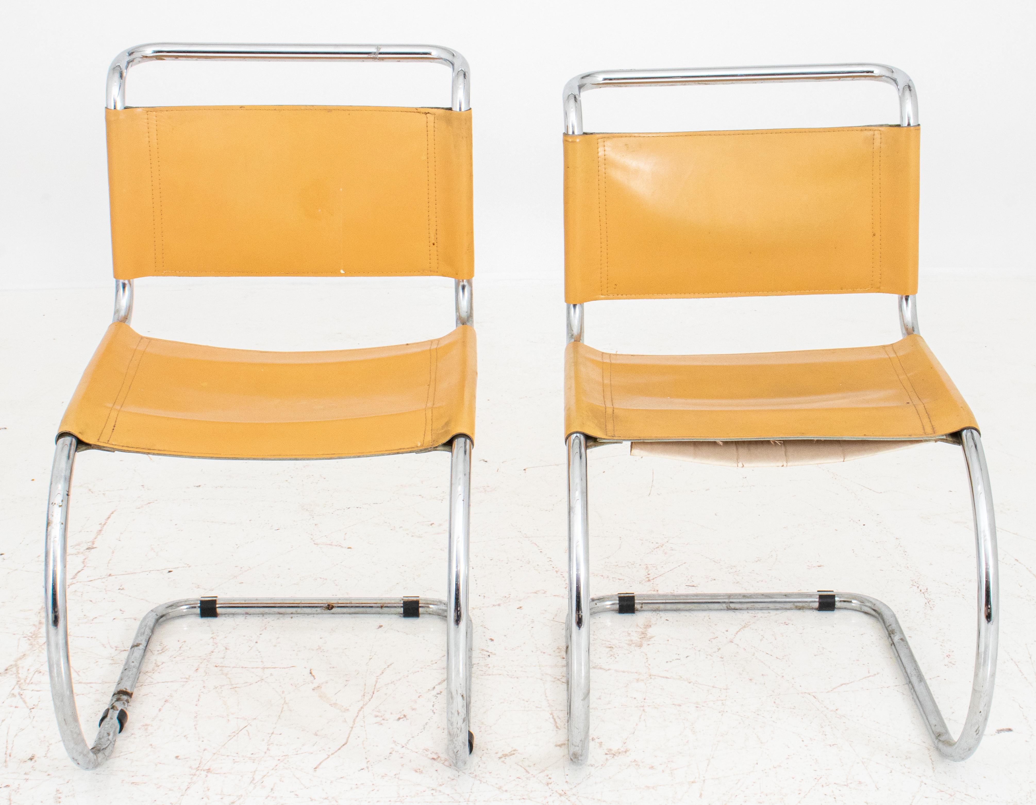 Ludwig Mies van der Rohe (German, 1886-1969) 'MR' modern cantilever chairs, the curved frames with upholstered back and seat, after the 'MR' model by. Measures: 33.75” H x 20” W x 26.5” D.