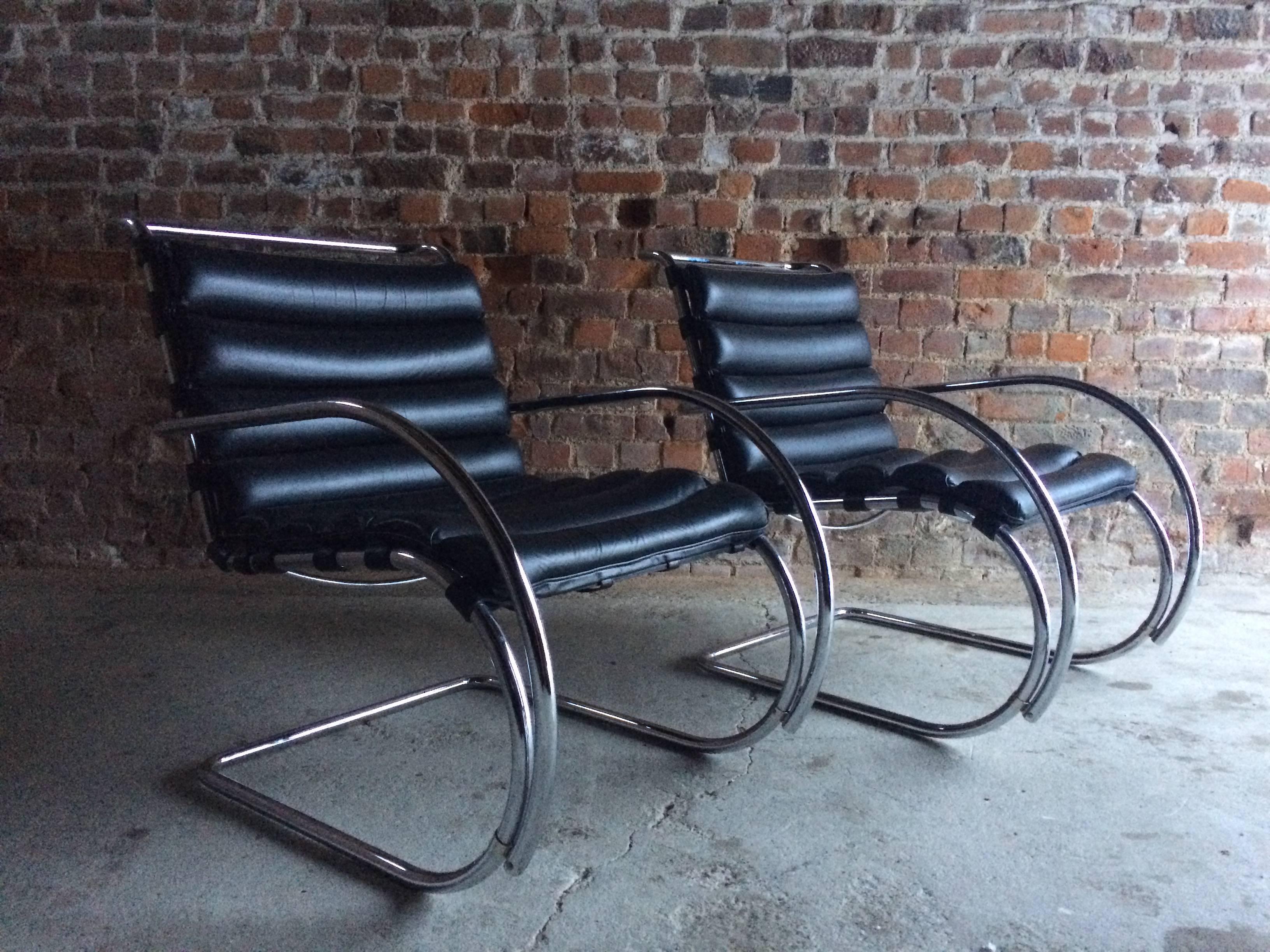 Mies van der Rohe MR Lounge Chairs Black Leather Knoll Studio 6
