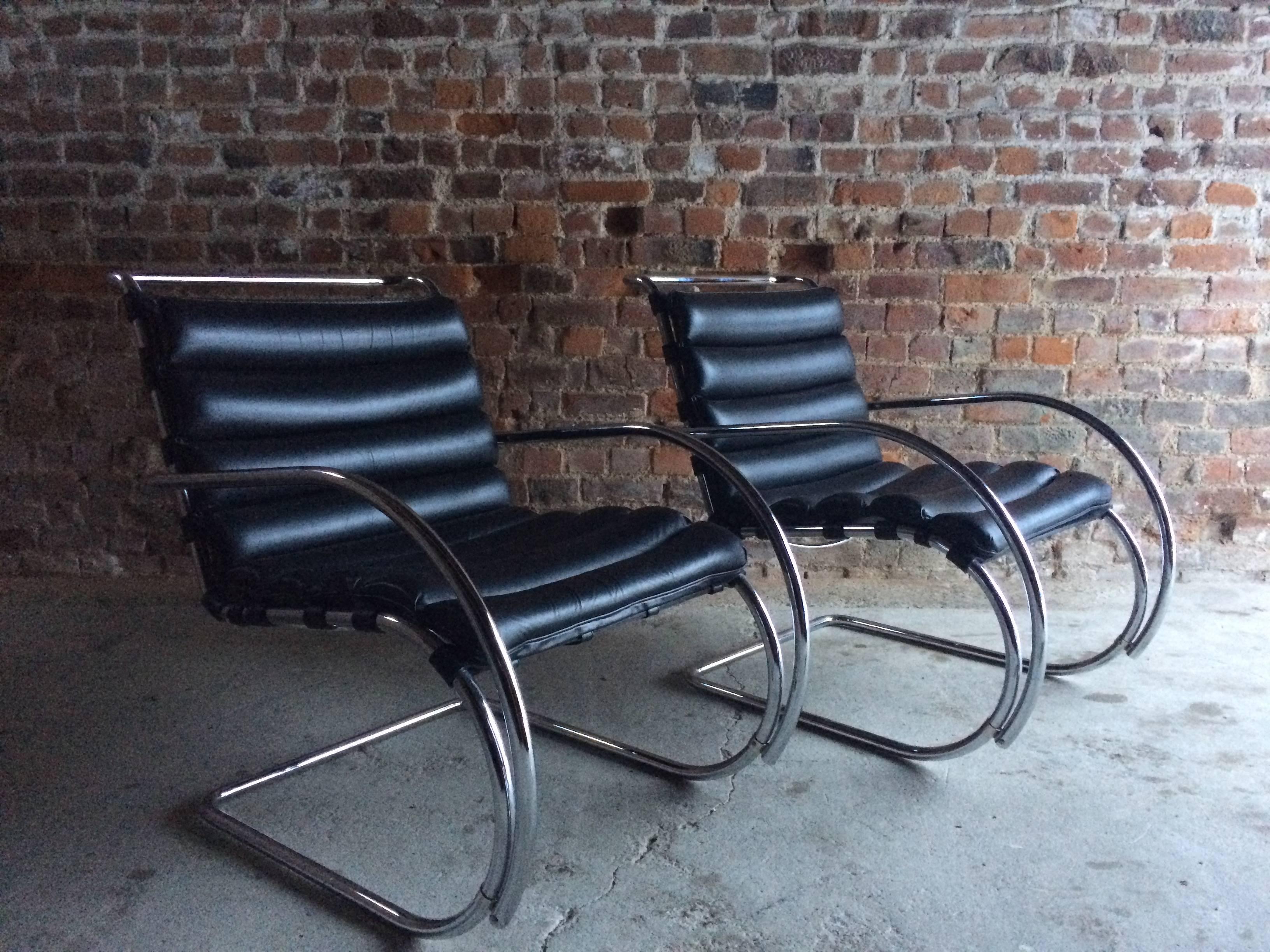 Mies van der Rohe MR Lounge Chairs Black Leather Knoll Studio 7