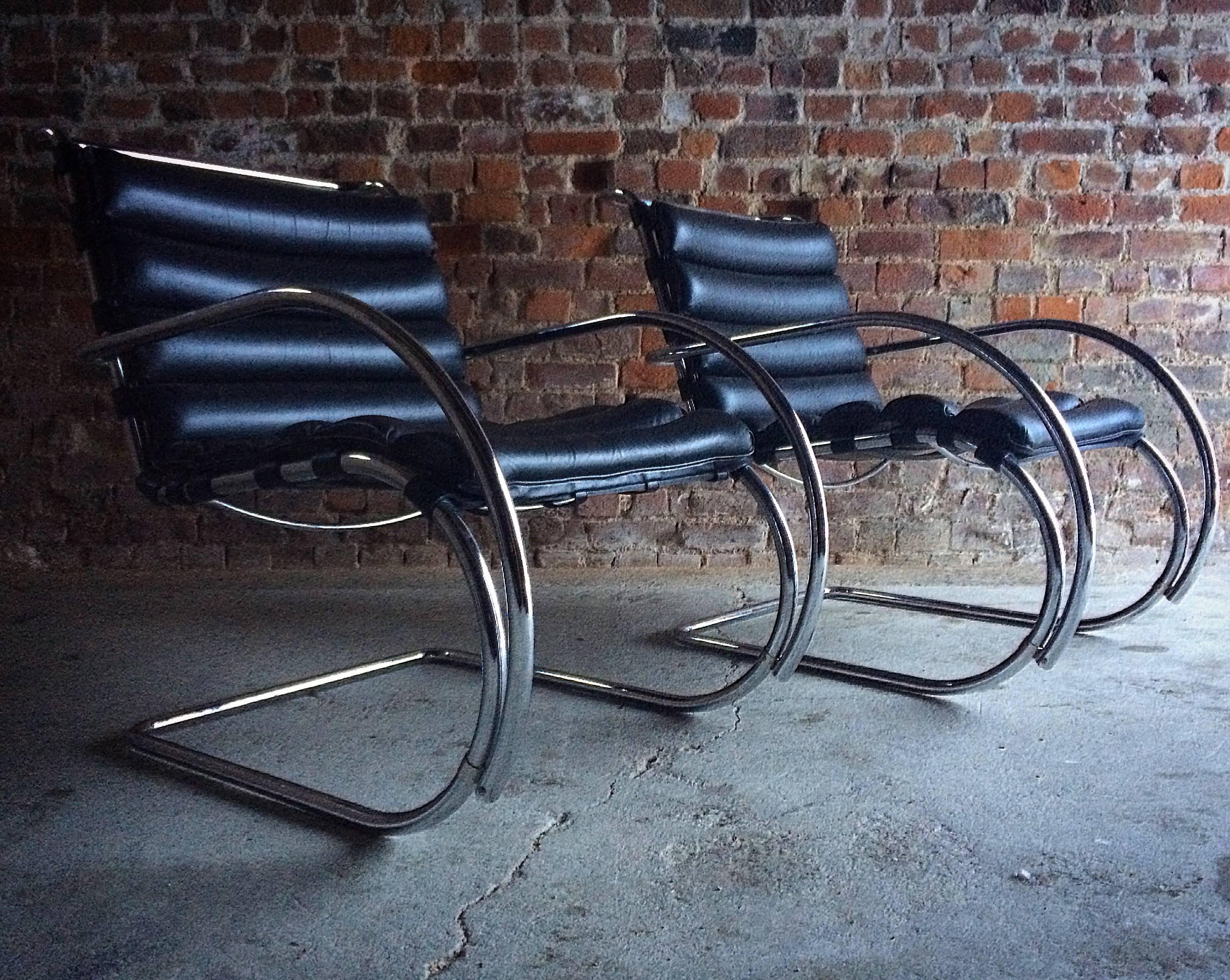 Mies van der Rohe MR Lounge Chairs Black Leather Knoll Studio 8
