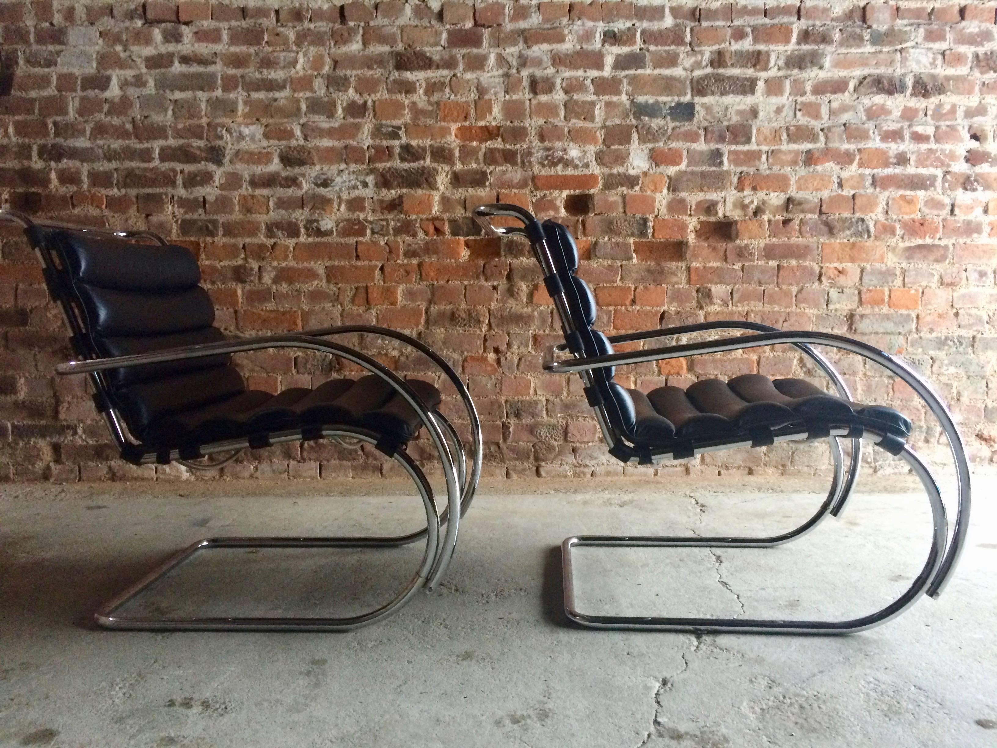 Mies van der Rohe MR Lounge Chairs Black Leather Knoll Studio 9