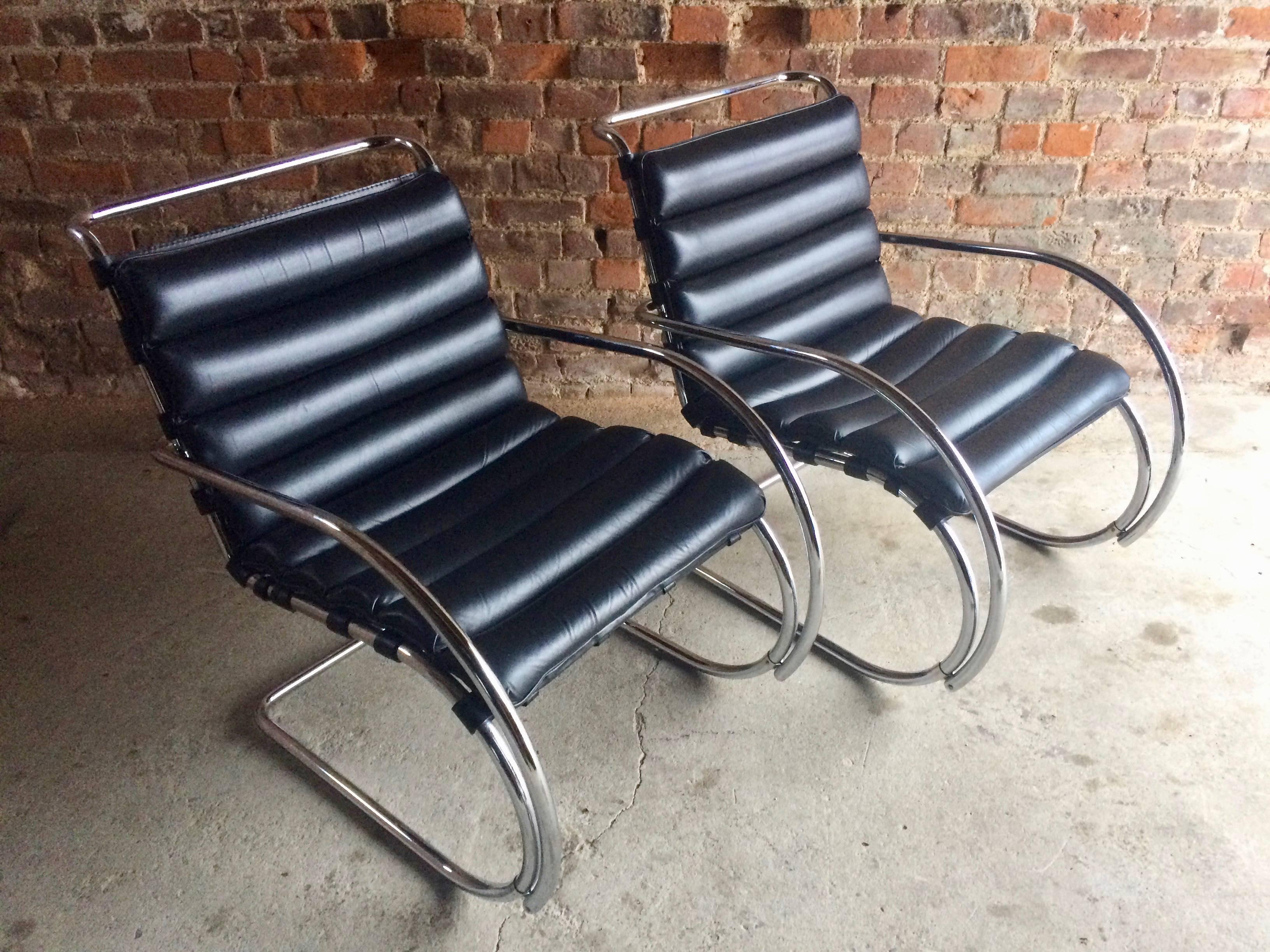 Mies van der Rohe MR Lounge Chairs Black Leather Knoll Studio 11