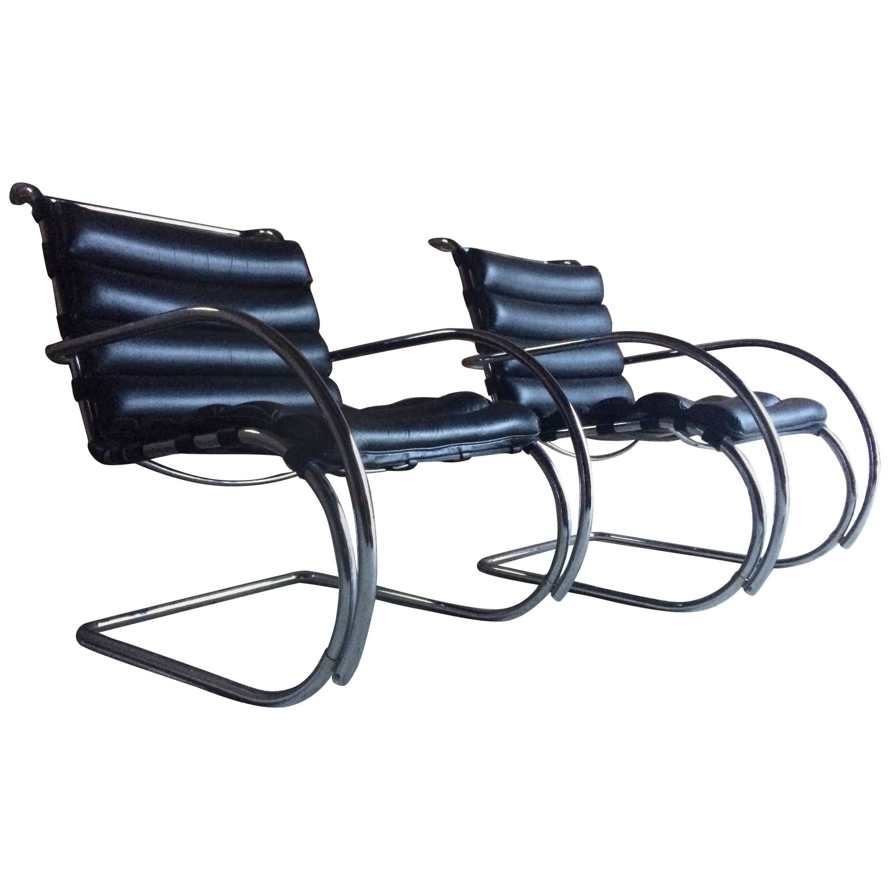 A stunning pair of original Knoll Studio MR lounge chairs by Ludwig Mies van der Rohe, The armchairs are offered in excellent condition, both stamped to frame with the Knoll Studio mark and signed by Mies van der Rohe, they also have the Knoll lable
