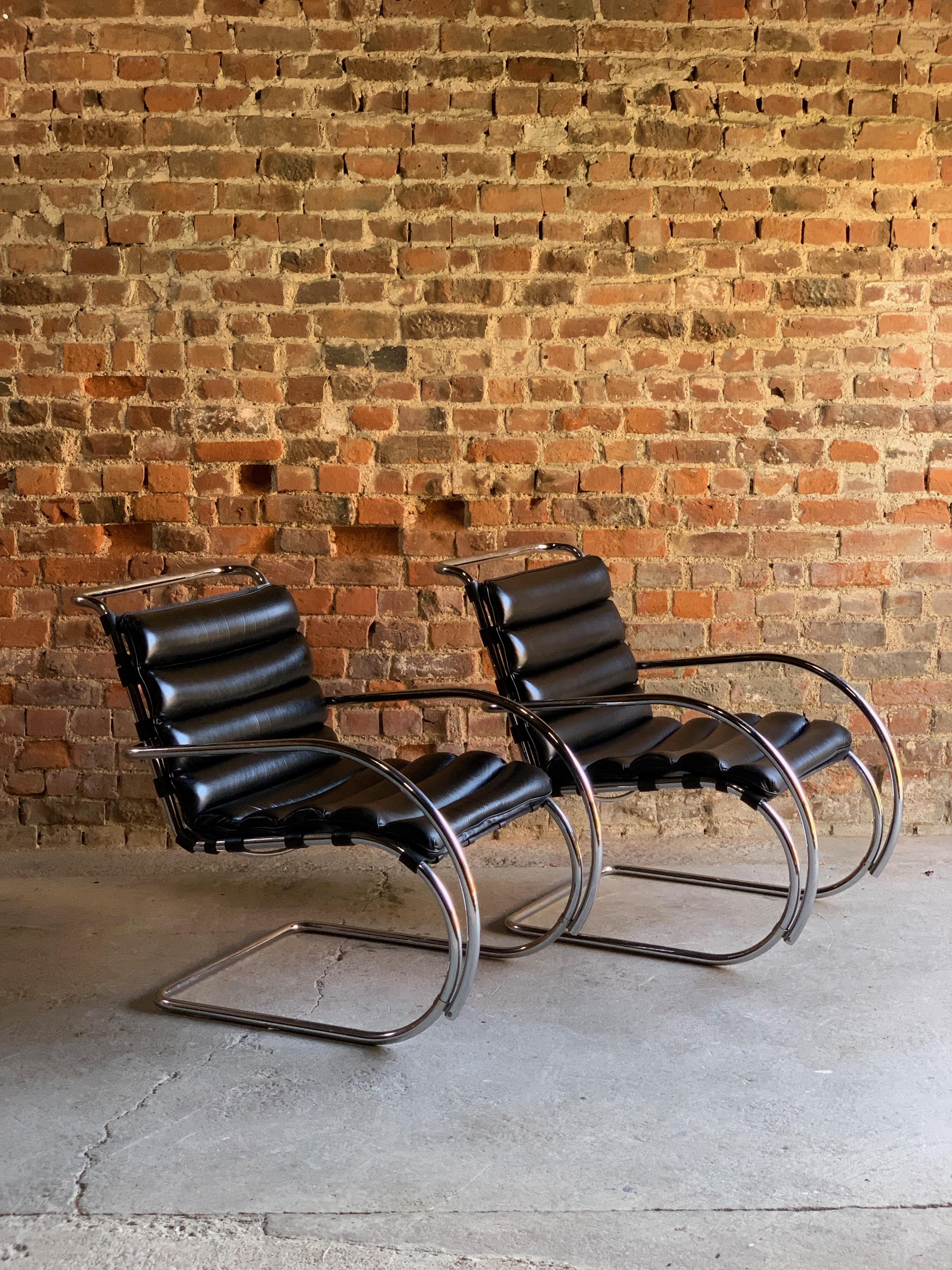 American Mies van der Rohe MR Lounge Chairs Black Leather Knoll Studio