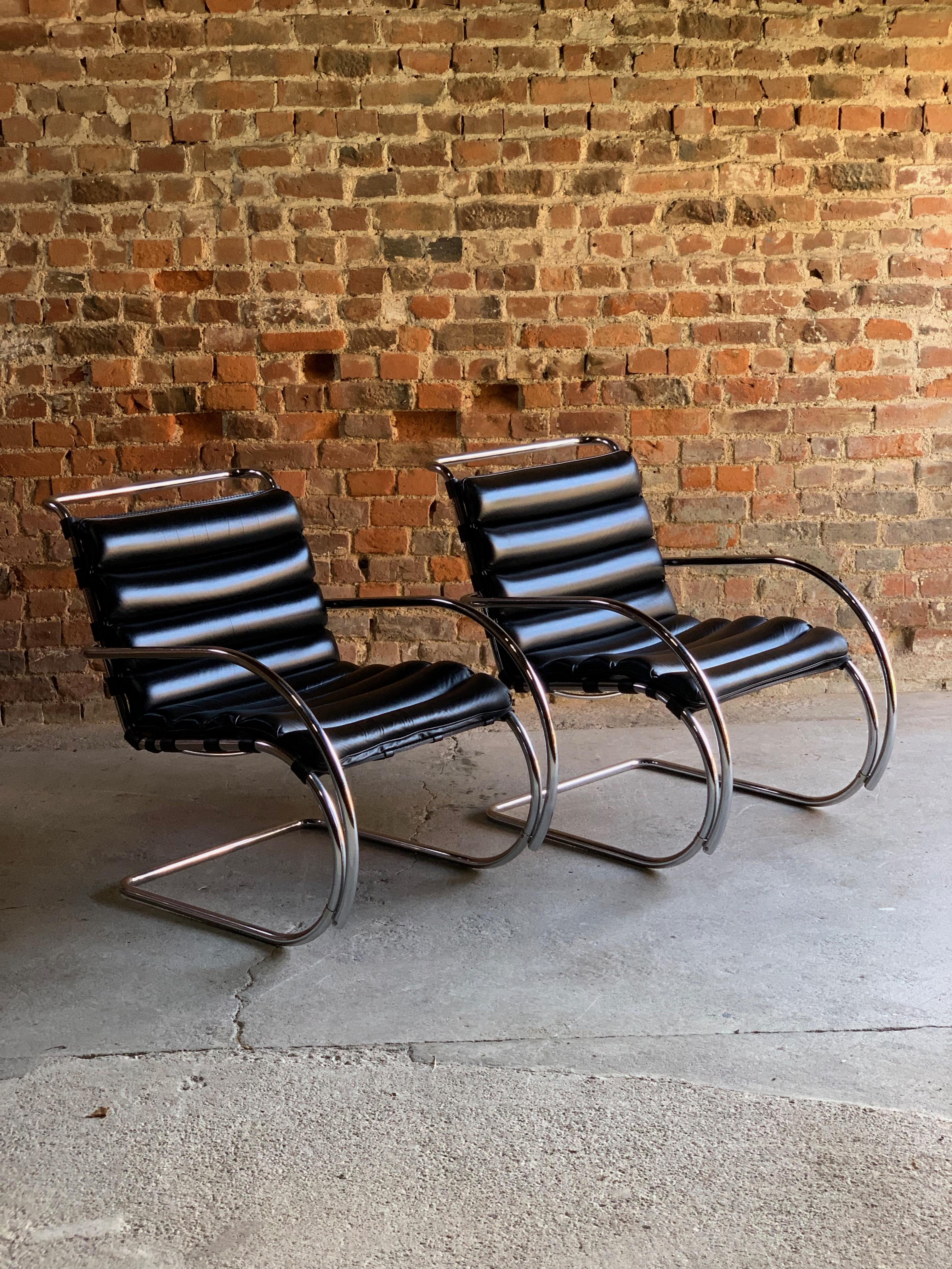 Mies van der Rohe MR Lounge Chairs Black Leather Knoll Studio 1