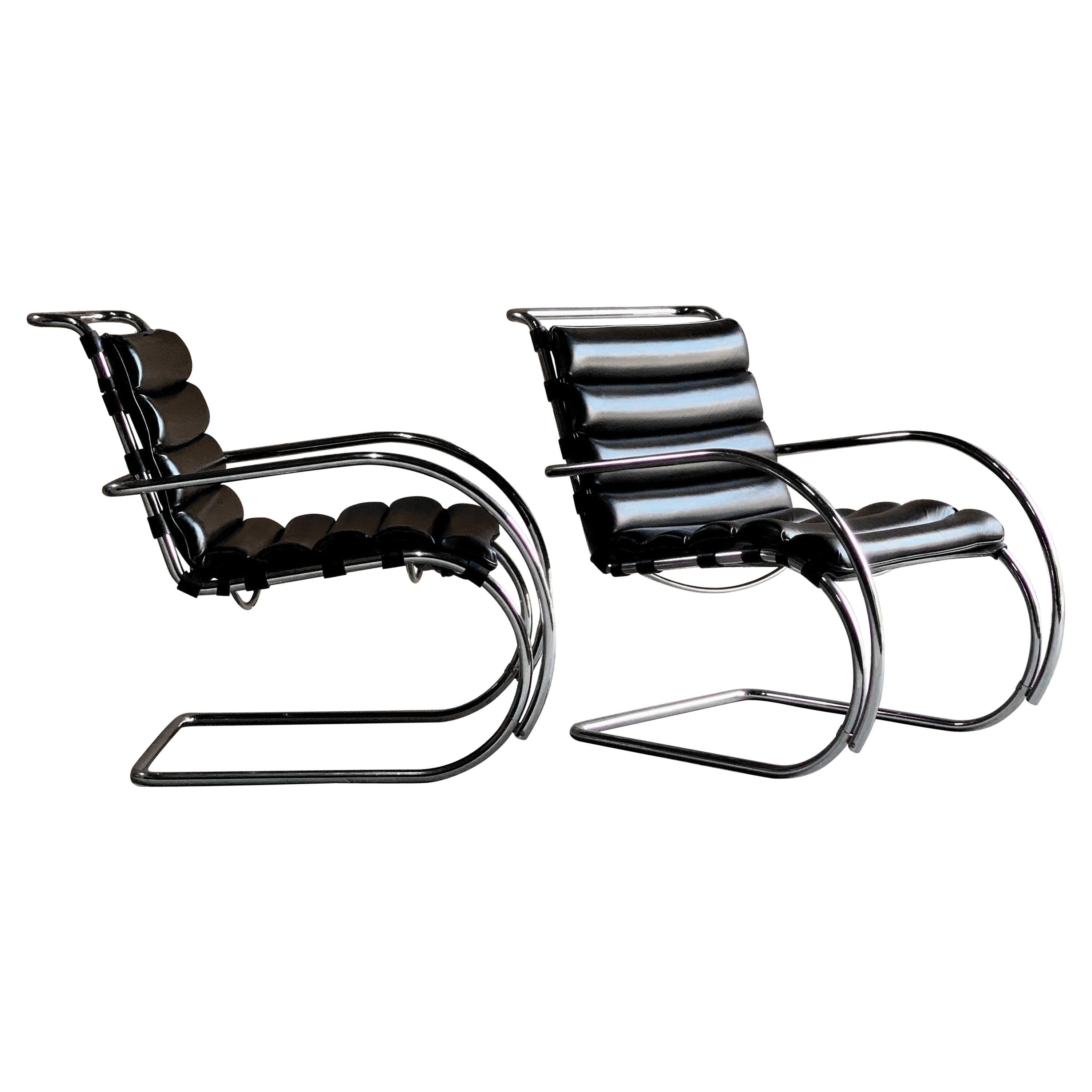 Mies van der Rohe MR Lounge Chairs Black Leather Knoll Studio