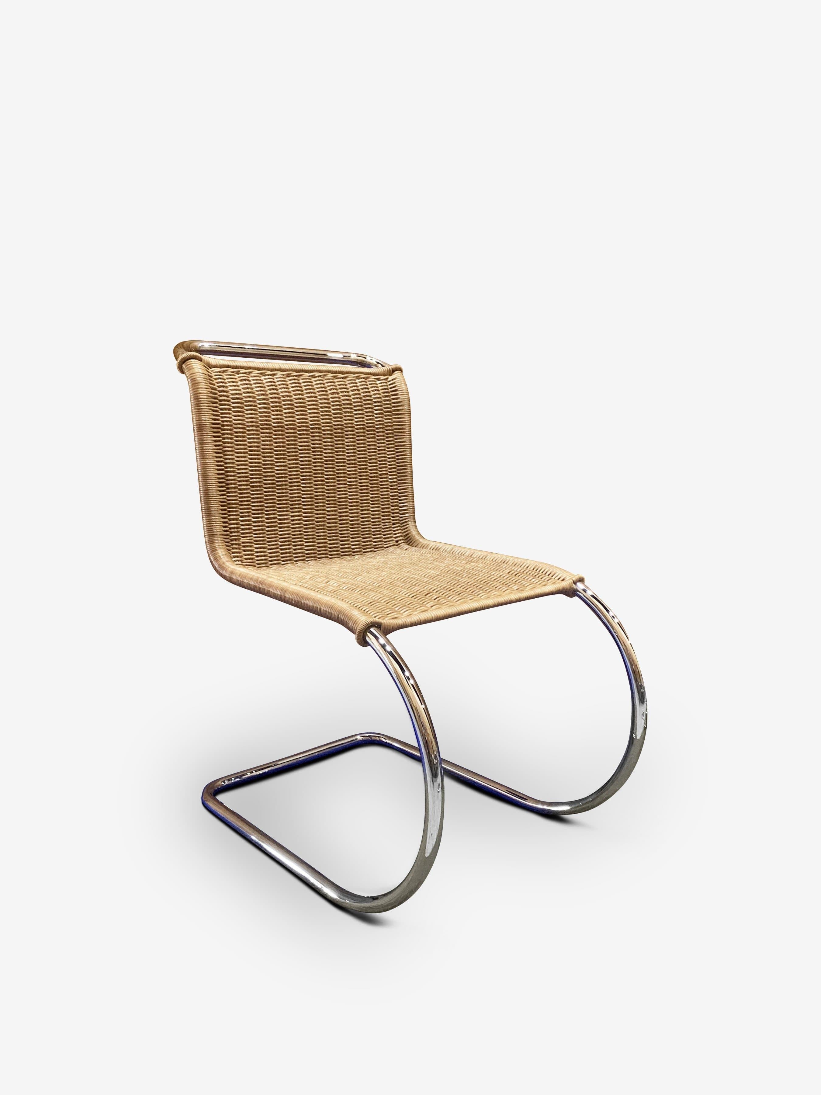 Mies van der Rohe MR Rattan Armless Side Chair by Knoll In New Condition For Sale In Sag Harbor, NY