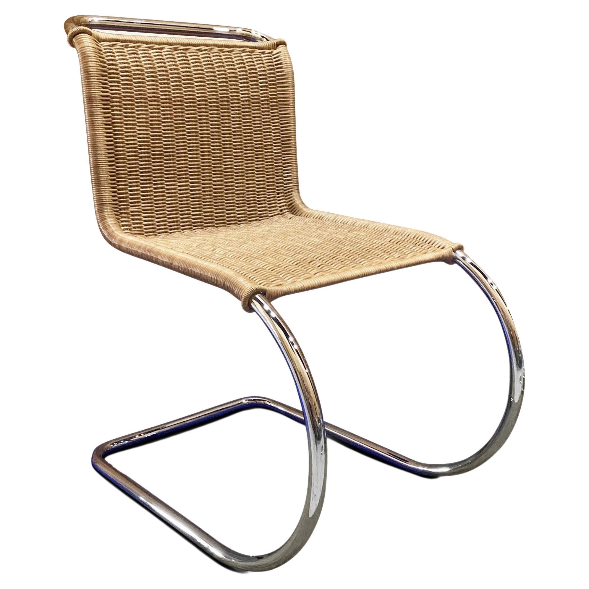 Mies van der Rohe MR Rattan-Beistellstuhl ohne Armlehne von Knoll im Angebot