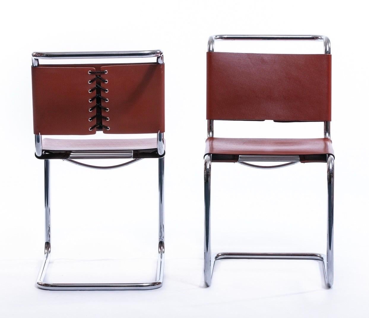 International Style Spoleto Side Chairs for Knoll International in Caramel Leather
