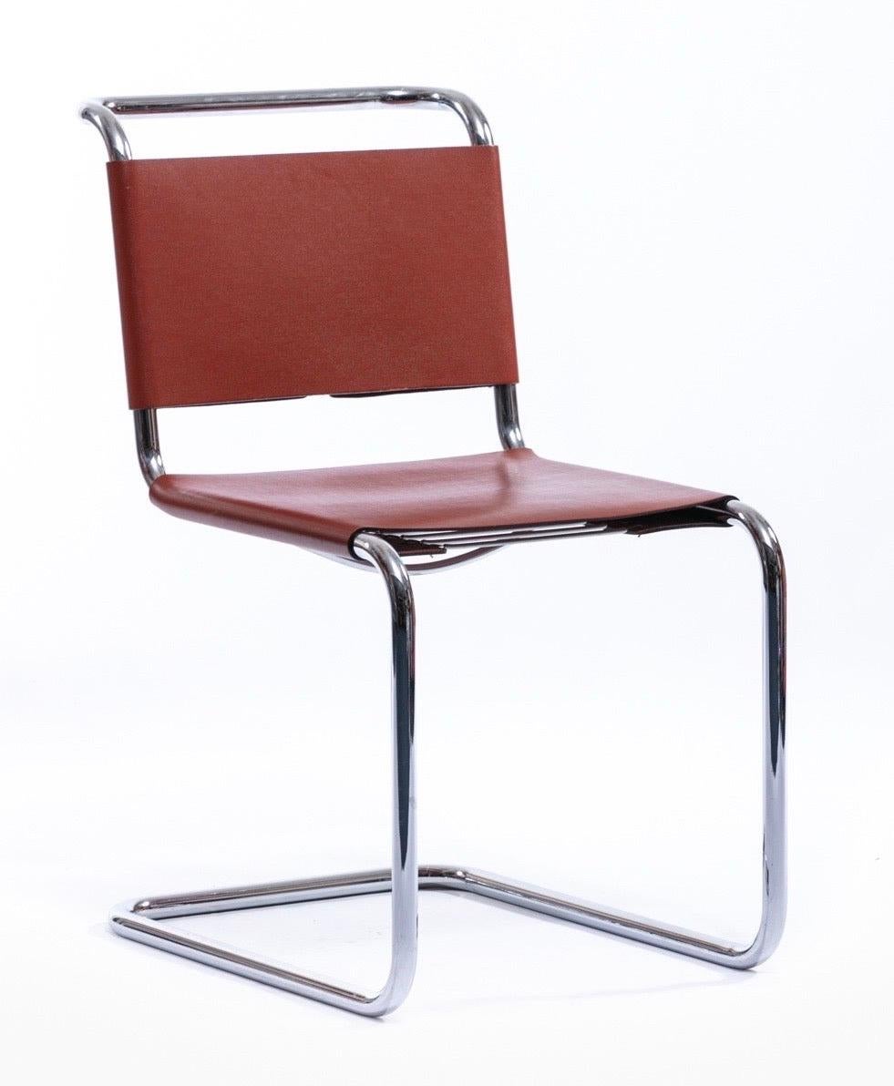 Chrome Spoleto Side Chairs for Knoll International in Caramel Leather