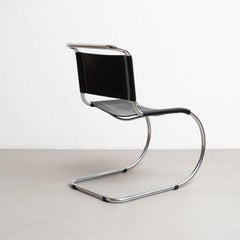 Mies van der Rohe MR10 Black Leather Easy Chair, circa 1960