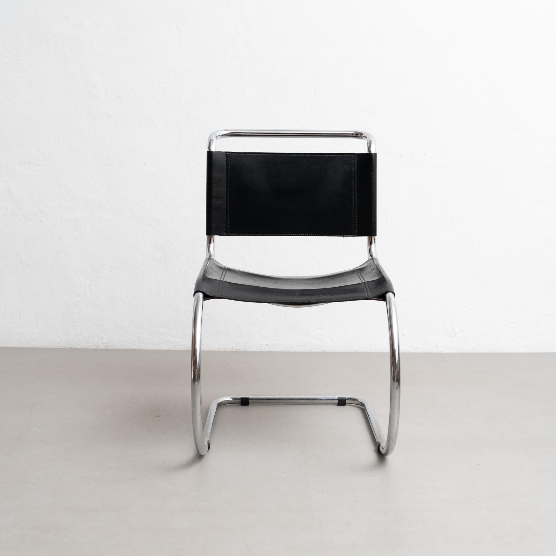 Mid-Century Modern Mies van der Rohe MR10 Black Leather Easy Chair, circa 1960