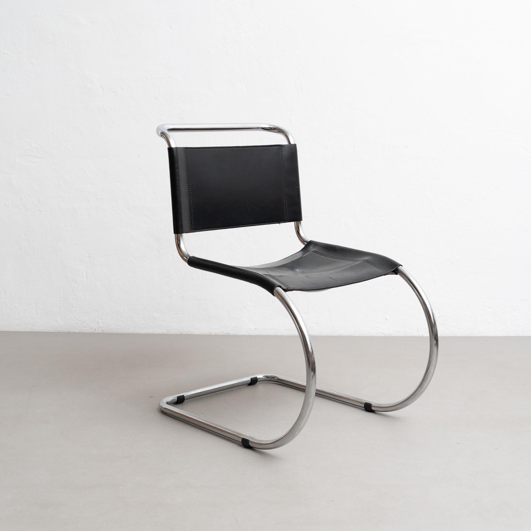 German Mies van der Rohe MR10 Black Leather Easy Chair, circa 1960