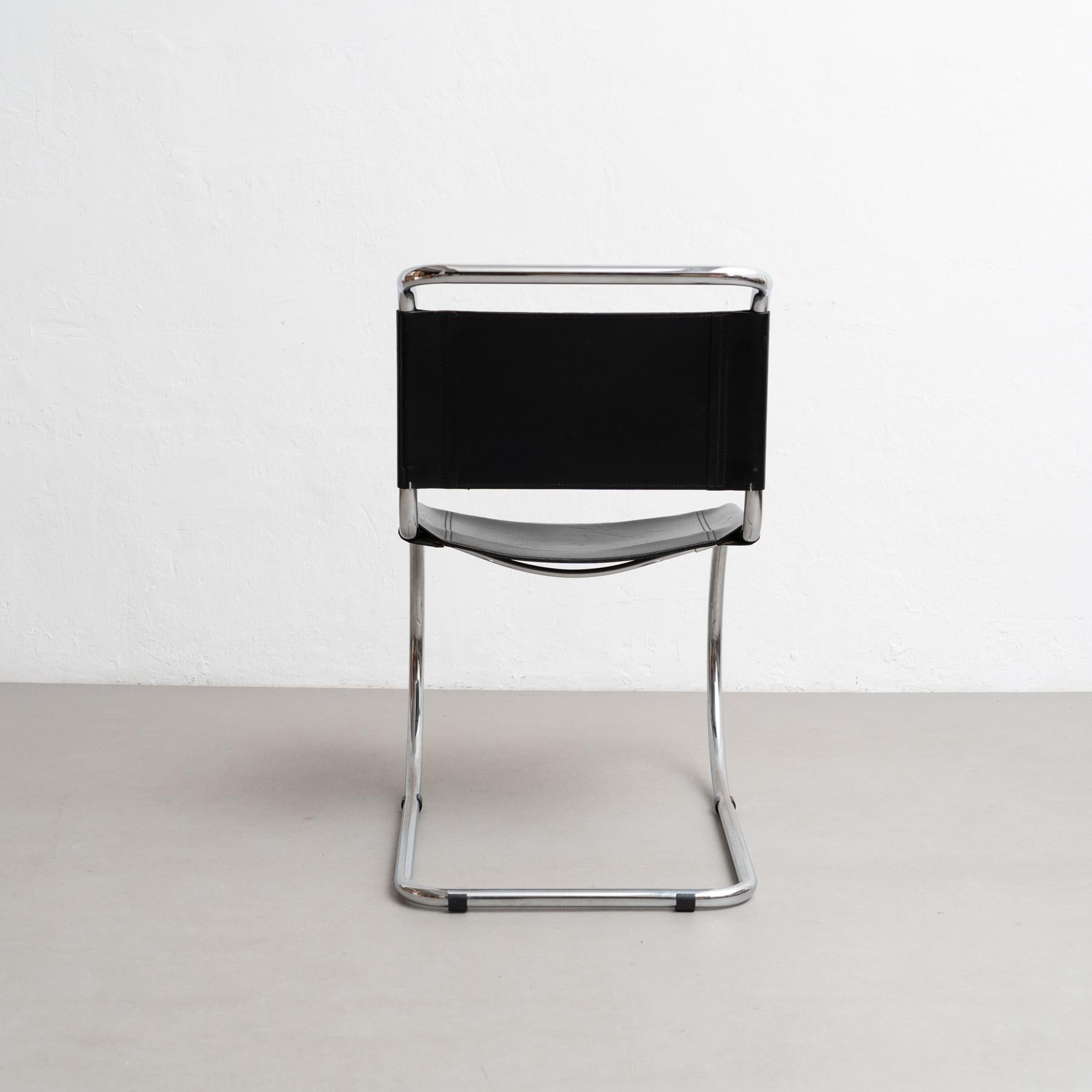 Steel Mies van der Rohe MR10 Black Leather Easy Chair, circa 1960