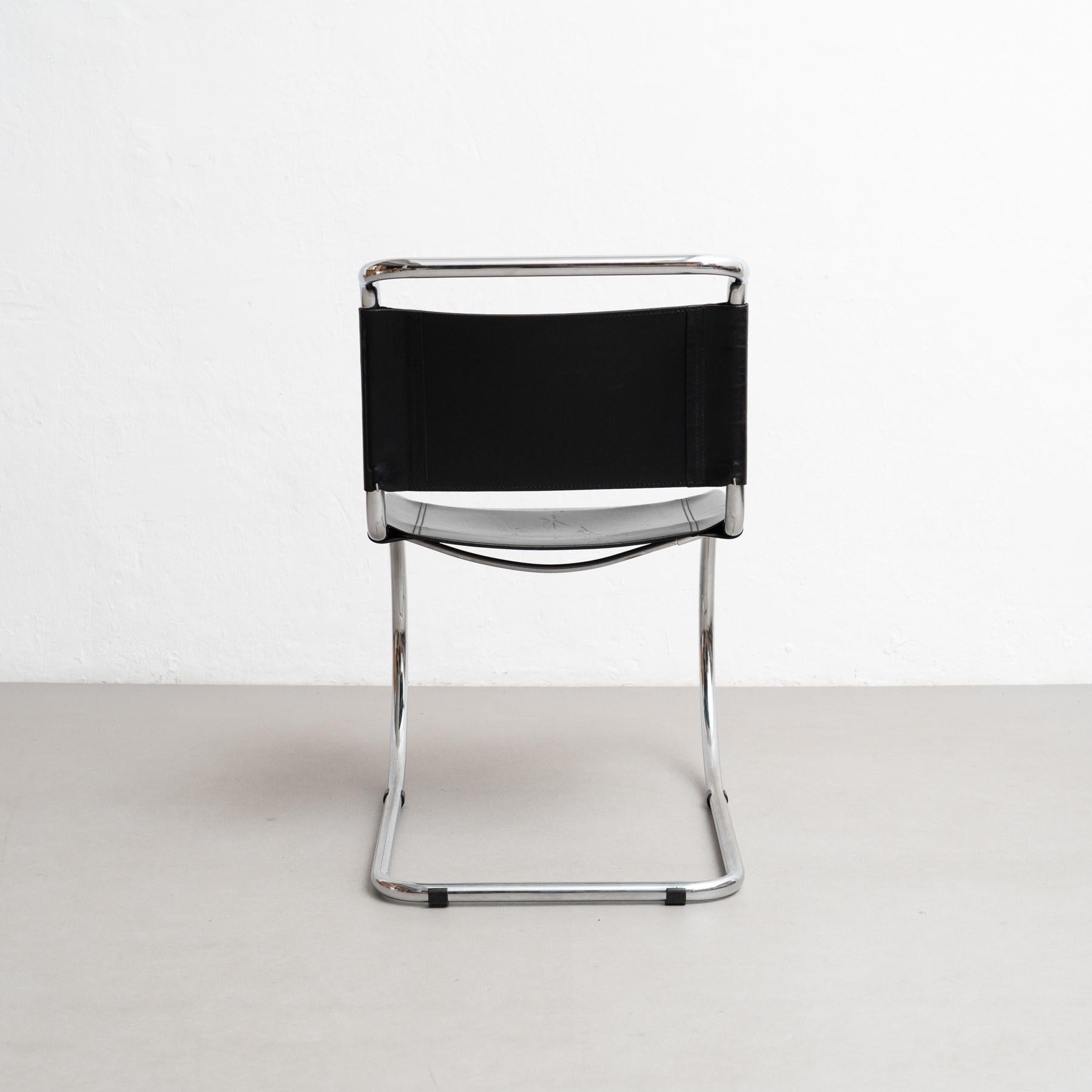 Steel Mies van der Rohe MR10 Black Leather Easy Chair, circa 1960 For Sale