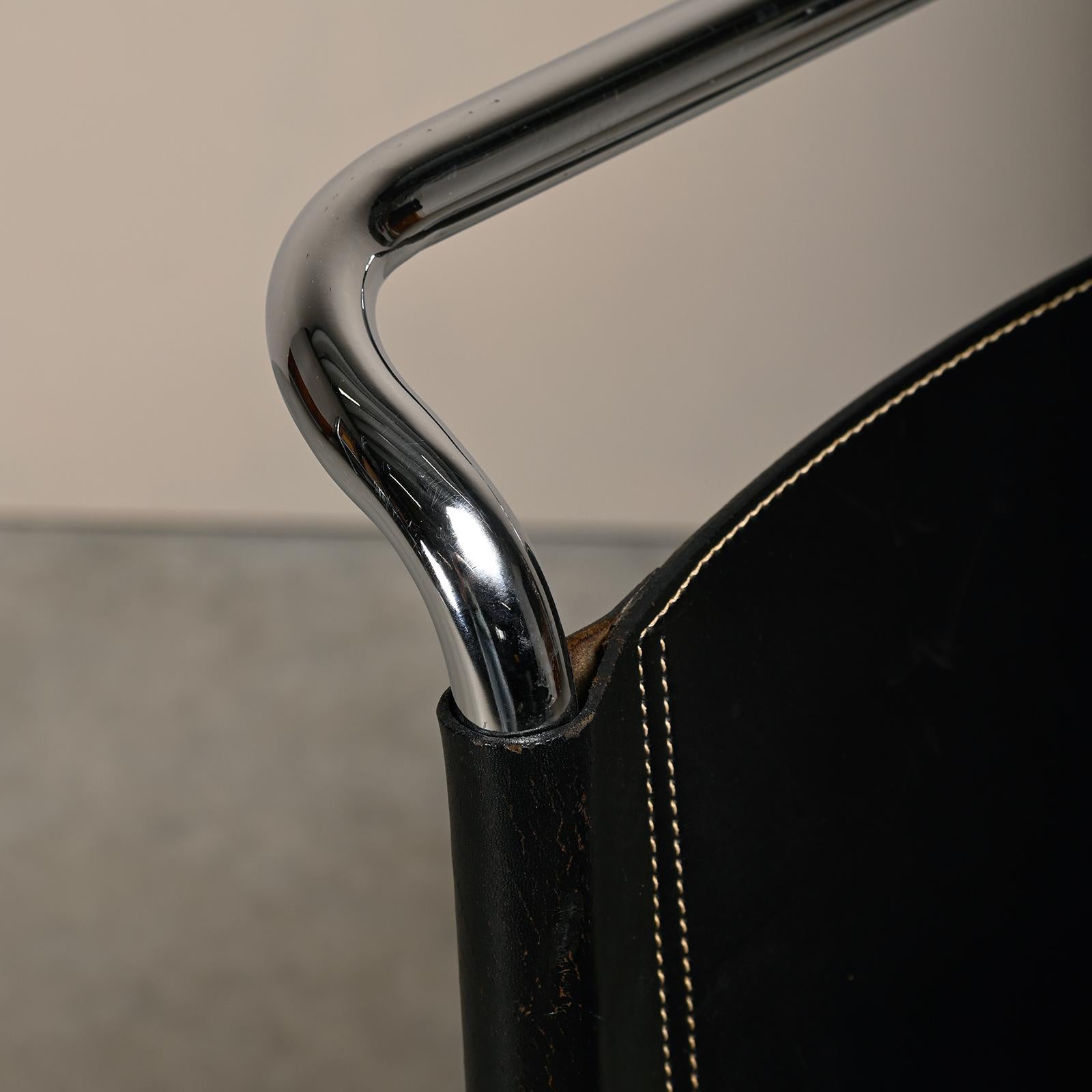 Sillas cantilever Mies Van Der Rohe MR10 de cuero negro para Fasem, Italia 5