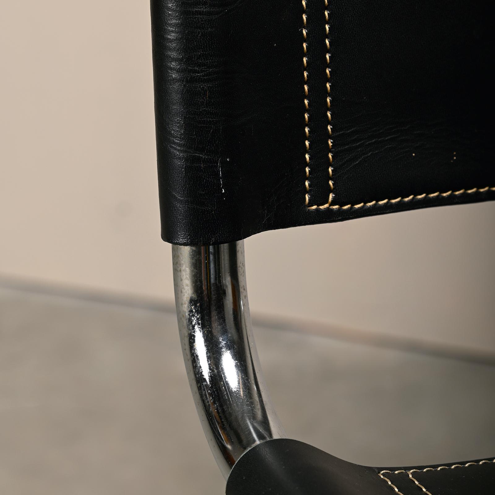 Sillas cantilever Mies Van Der Rohe MR10 de cuero negro para Fasem, Italia 8