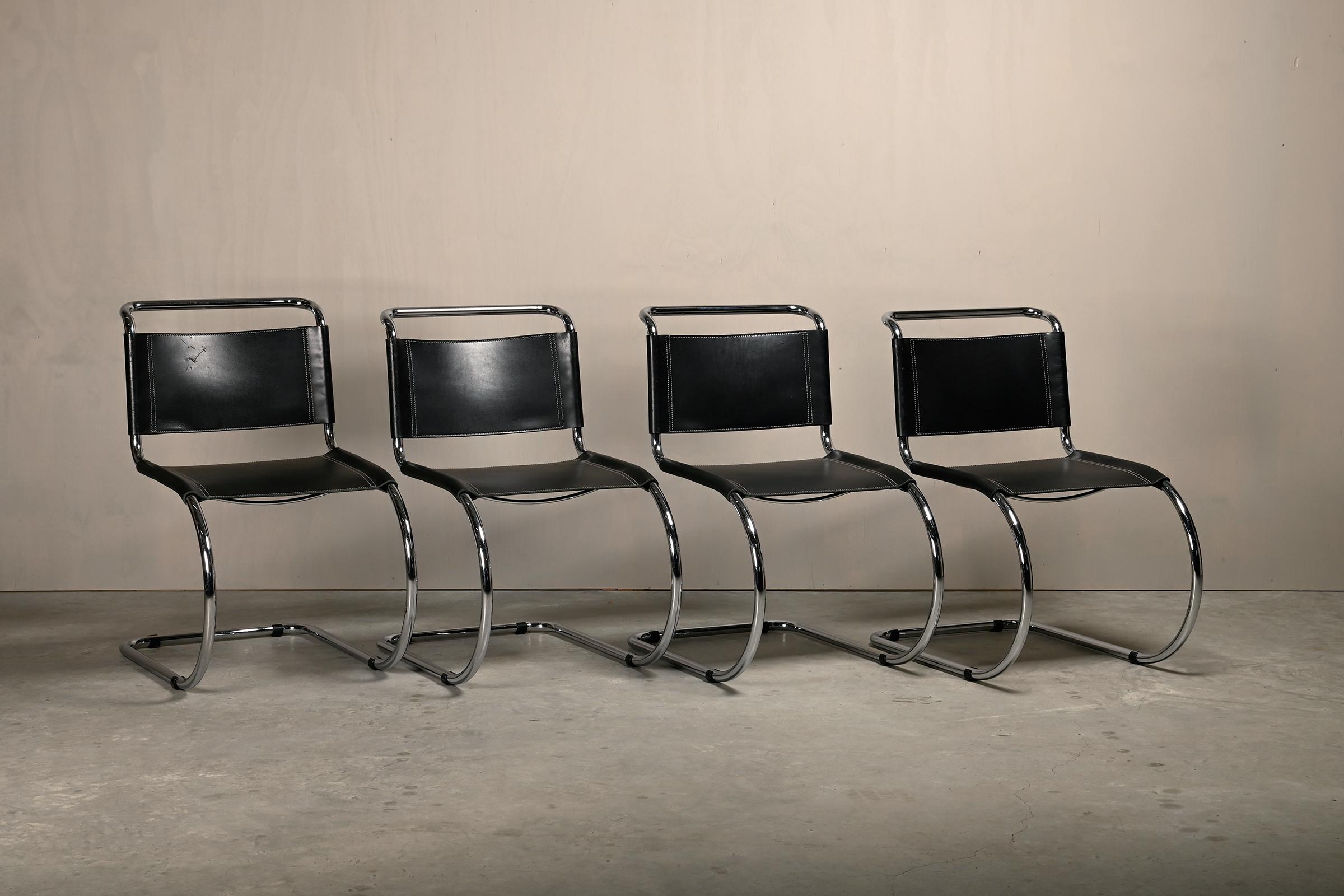Sillas cantilever Mies Van Der Rohe MR10 de cuero negro para Fasem, Italia Bauhaus