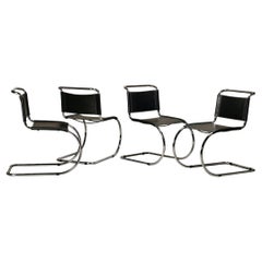 Mies Van Der Rohe MR10 Cantilever Chairs in Black Leather for Fasem, Italy