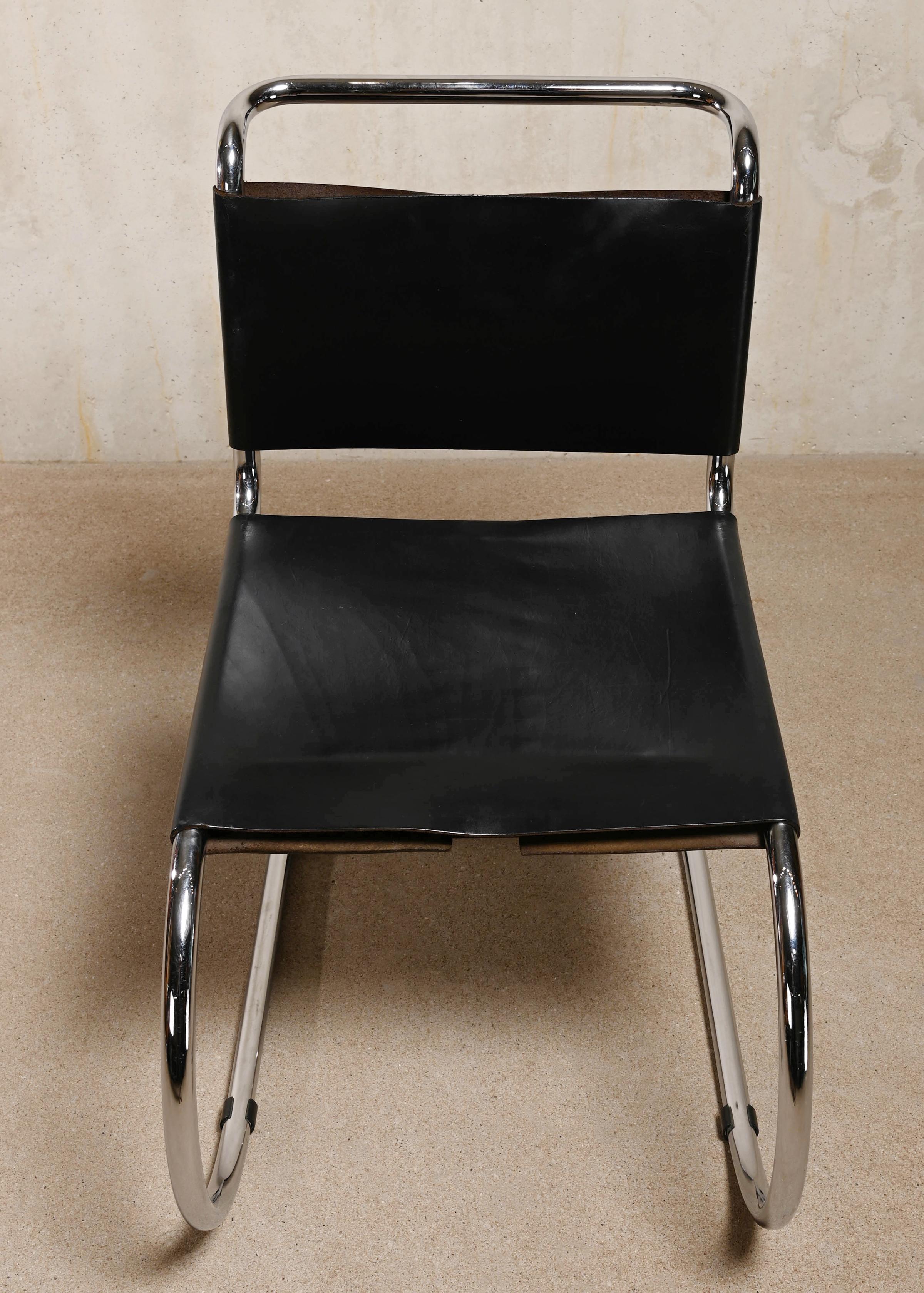 Steel Mies Van Der Rohe Mr10 Cantilever Chairs in Black Leather for Gavina