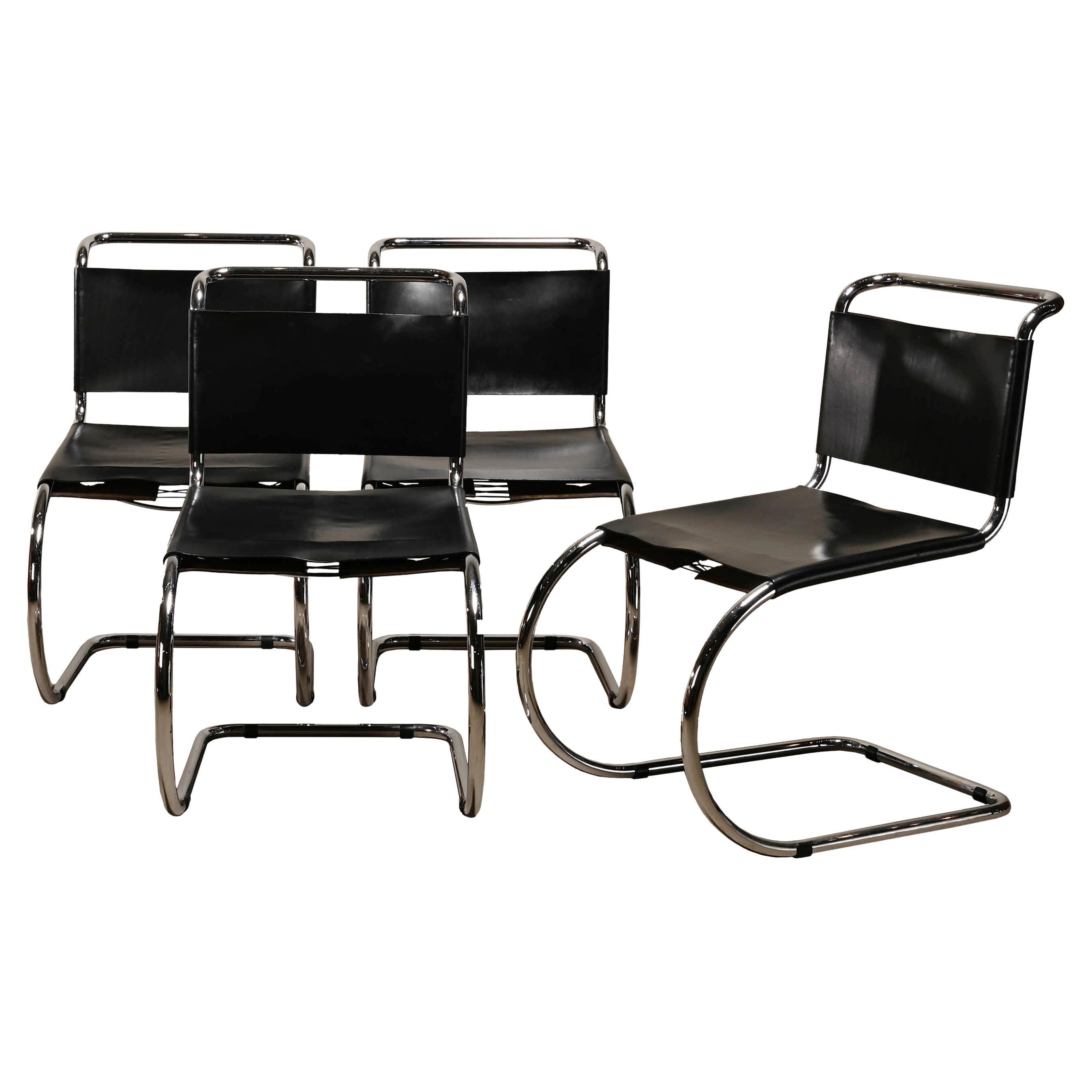 Mies Van Der Rohe Mr10 Cantilever Chairs in Black Leather for Gavina